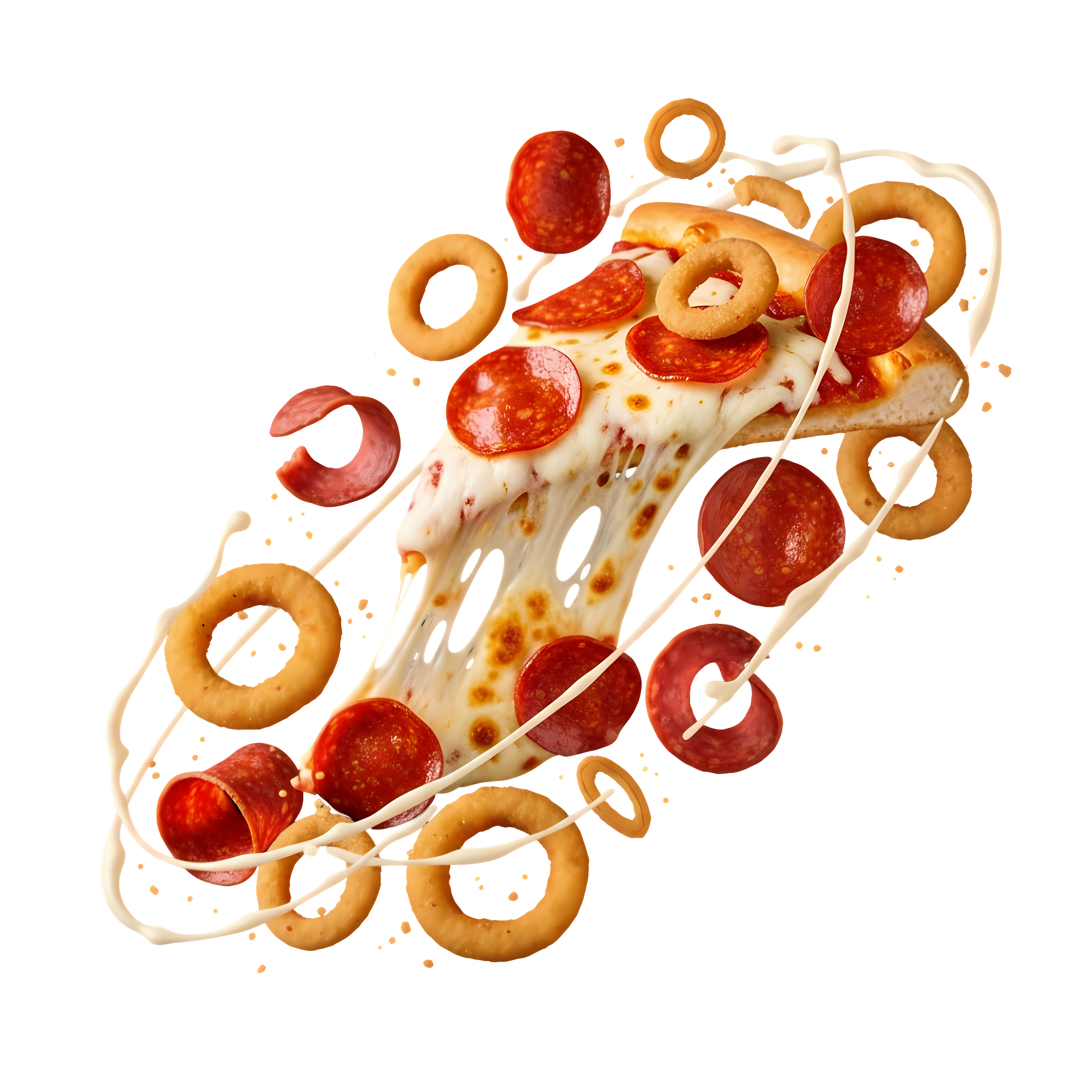 savory pizza slice with cheese and onion