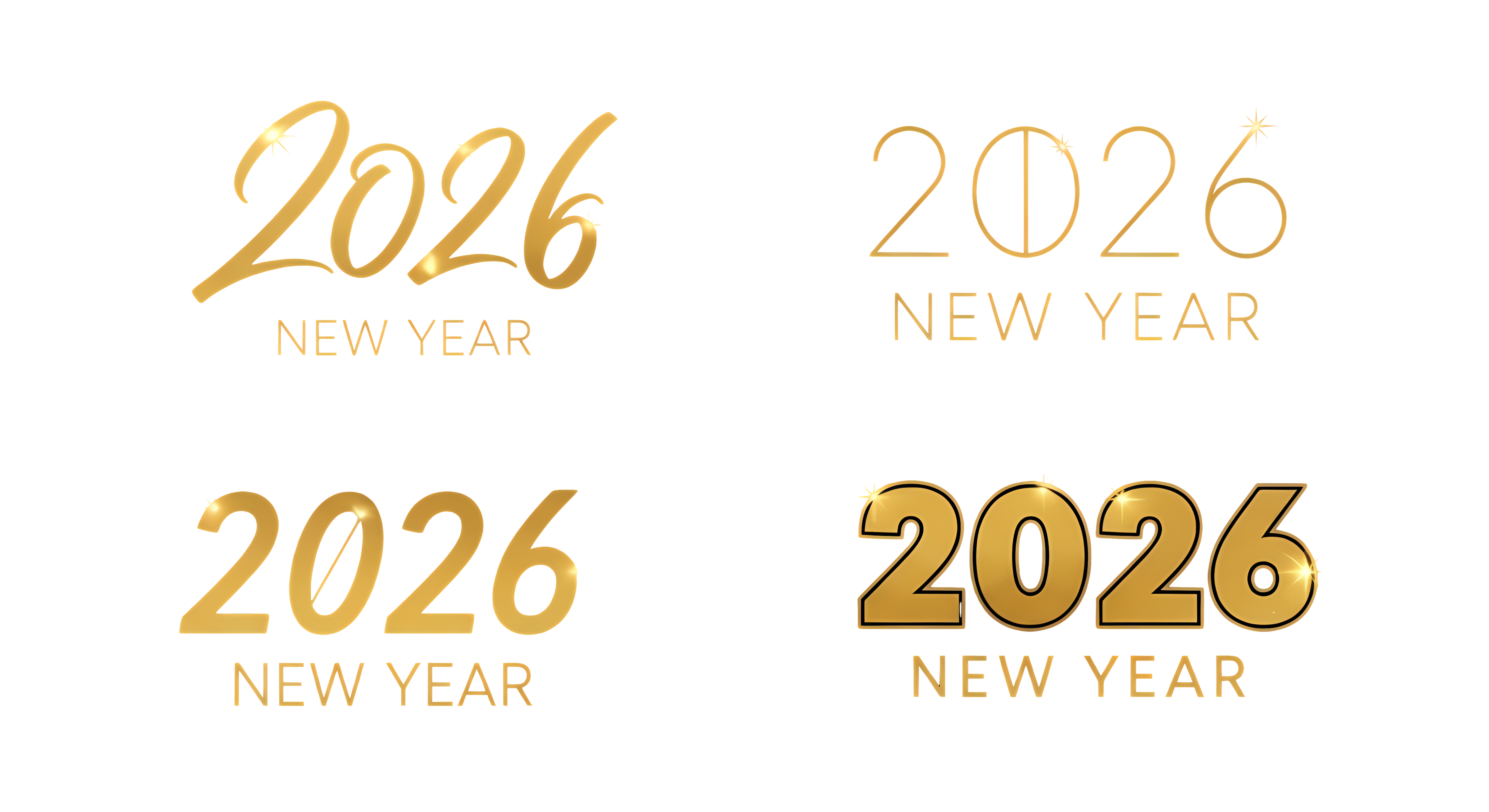set of gold 2026 new year text designs in brushstroke