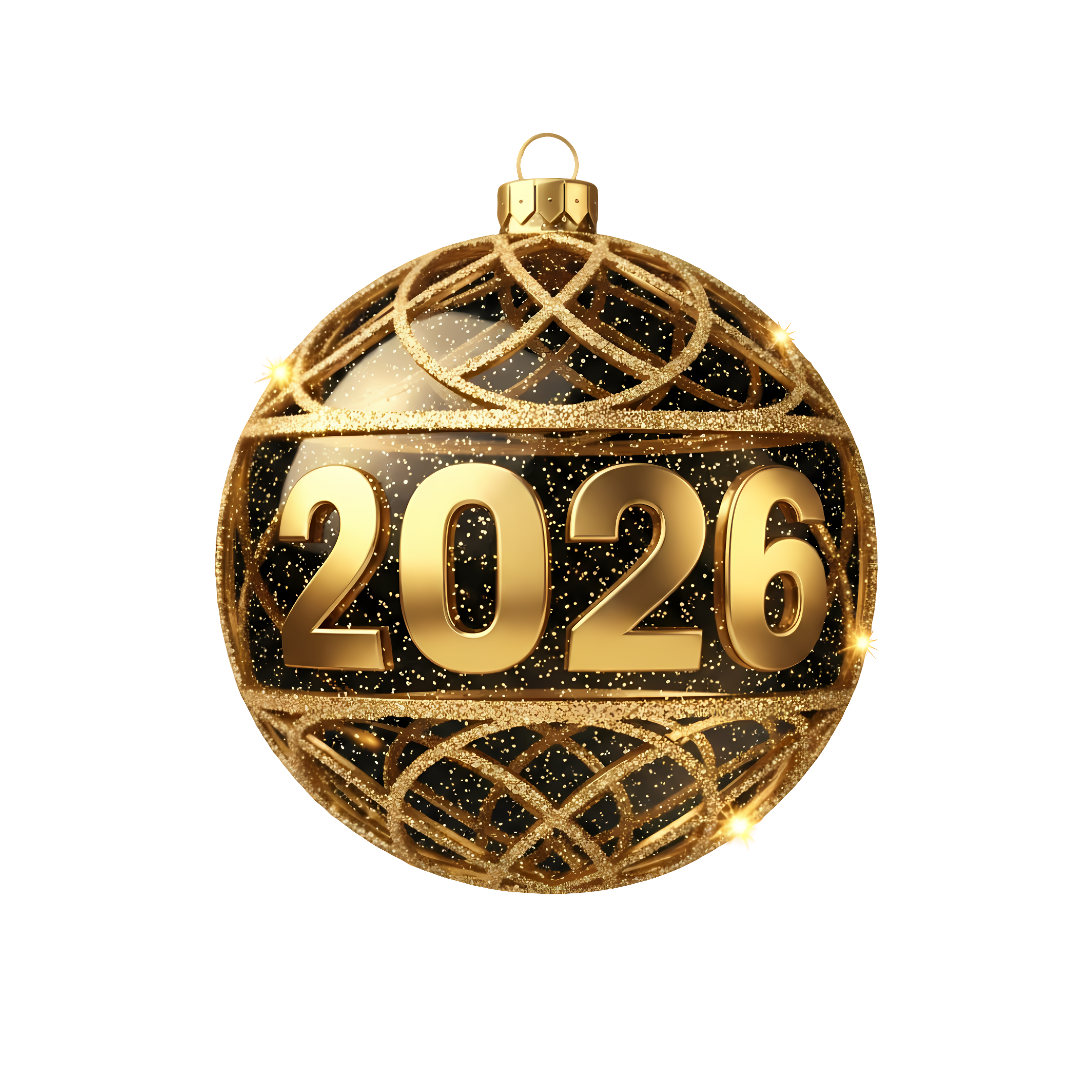 shiny golden 2026 design with sparkling ornament
