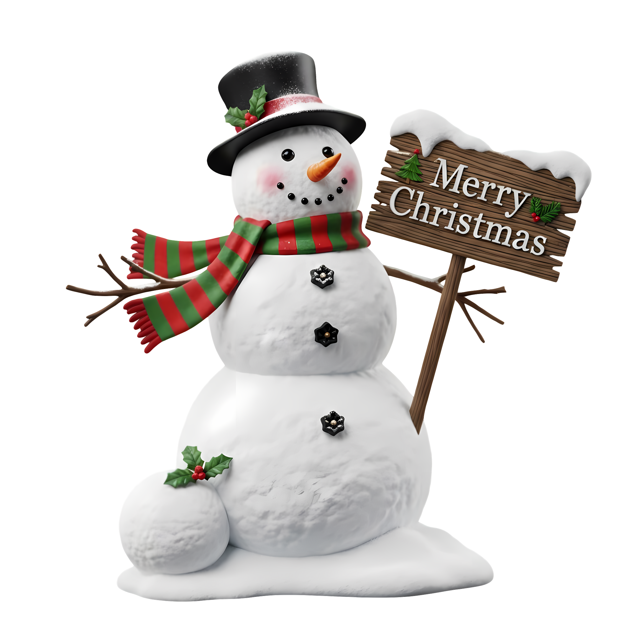 snowman with ribbon wrapped around sign