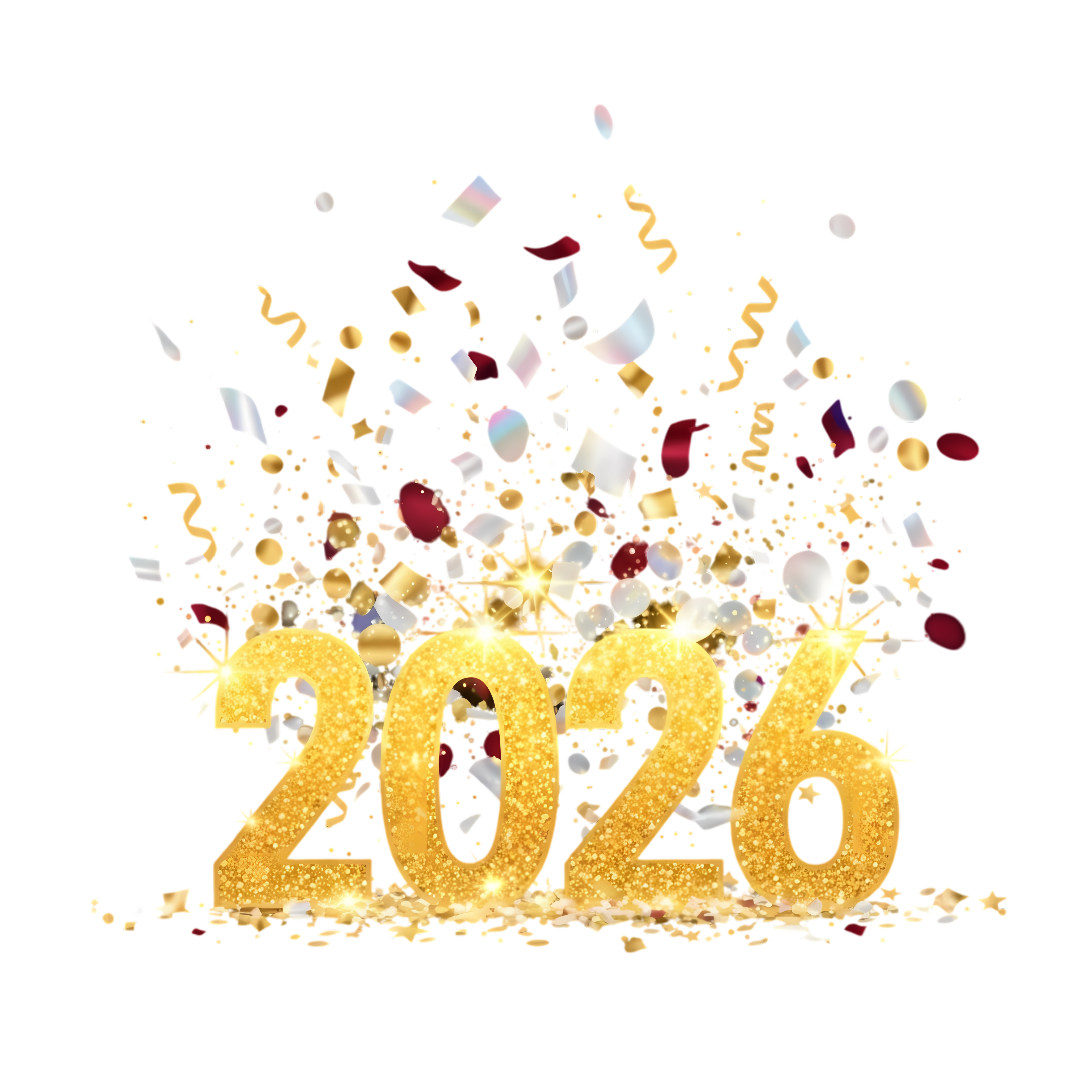 sparkling gold 2026 typography with glittering confetti