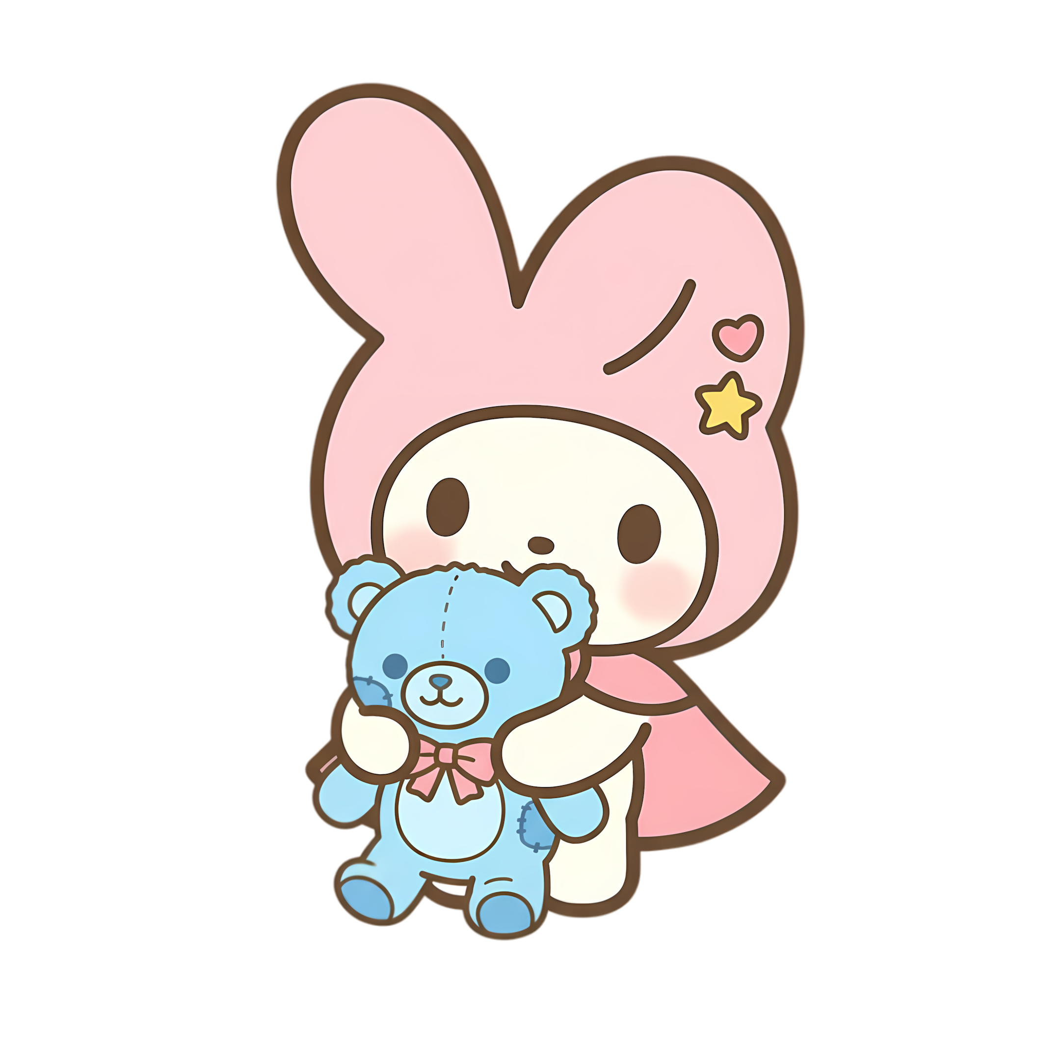 sweet chibi bunny character with cozy plush toy