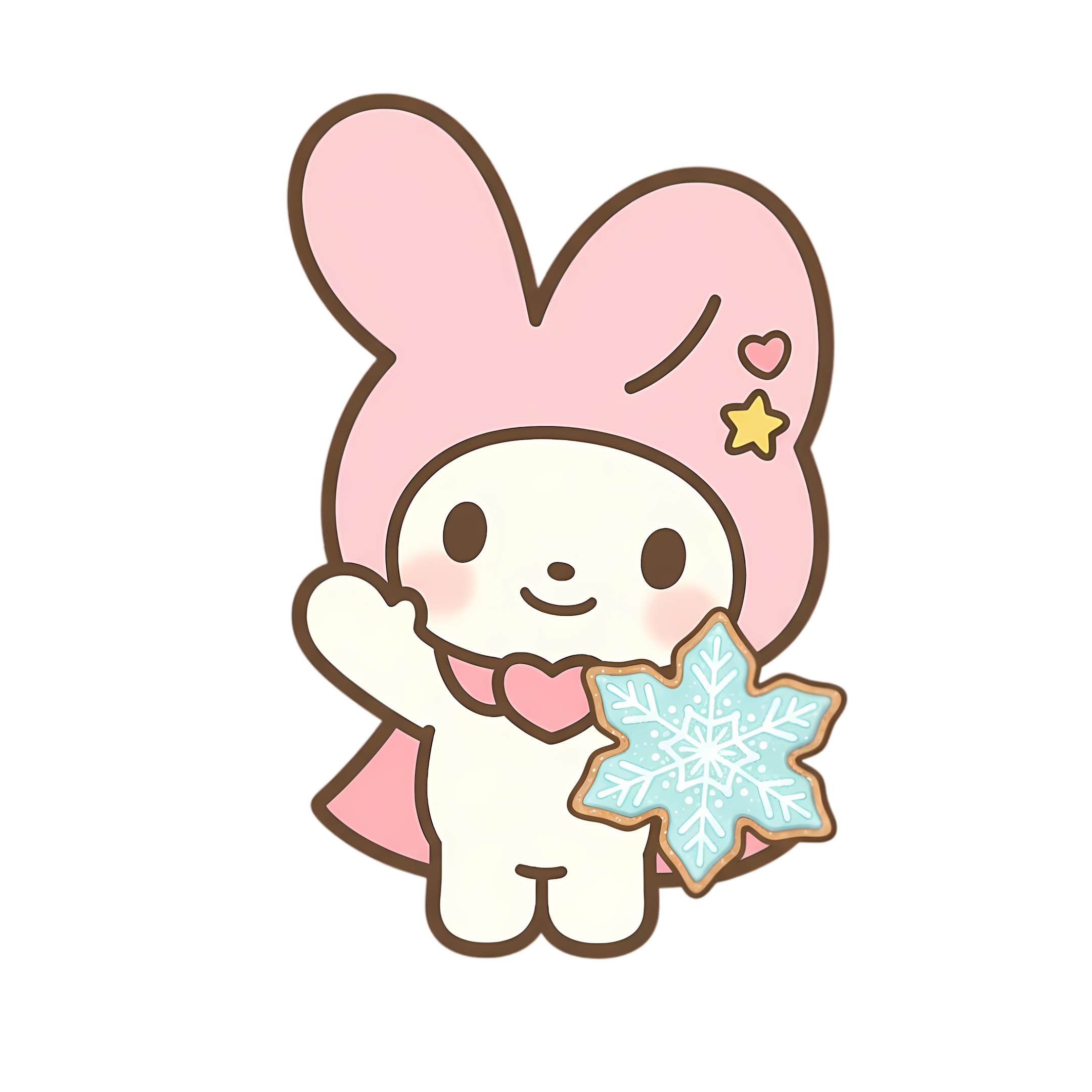 sweet kawaii bunny holding a christmas snowflake cookie