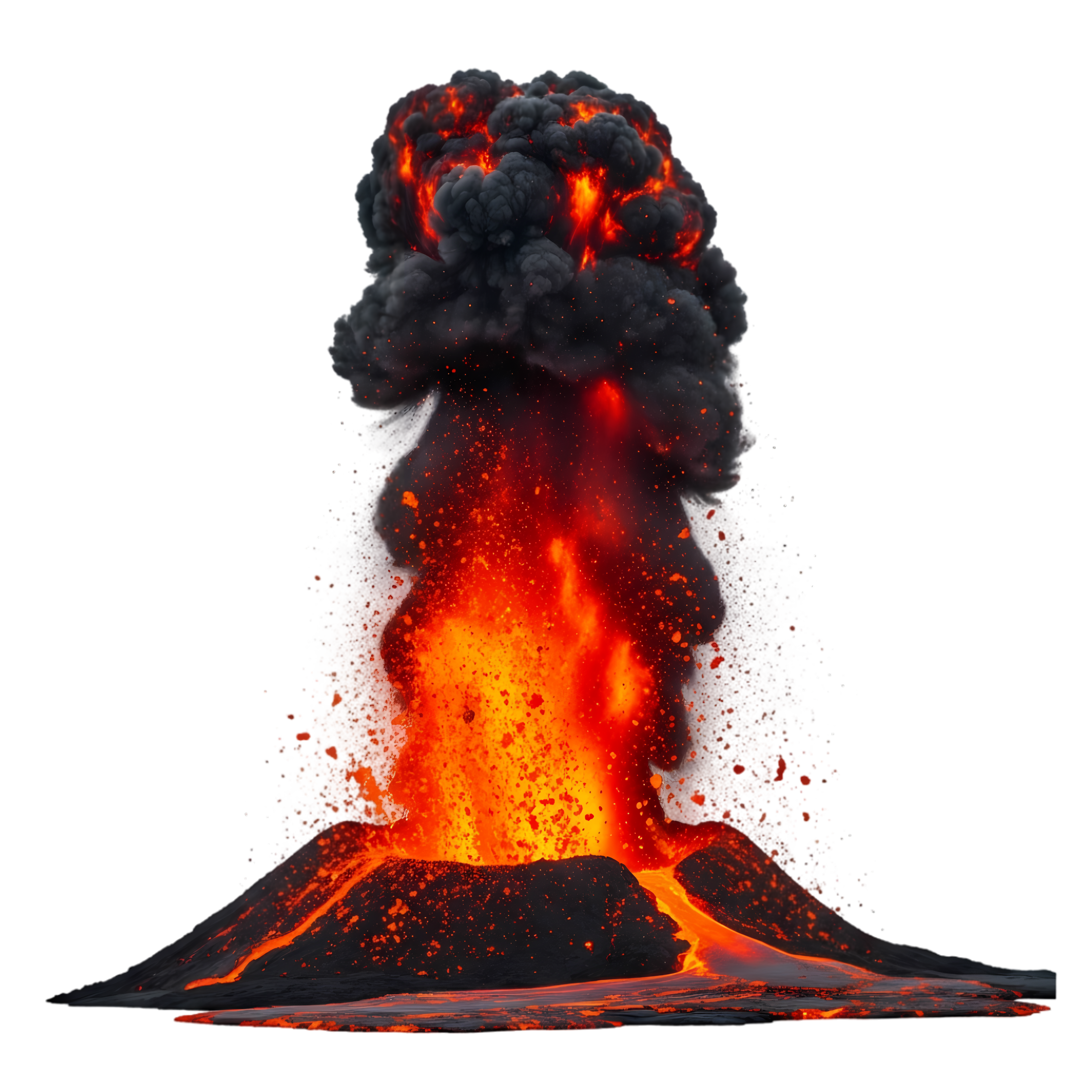 volcanic lava explosion with fiery eruption cloud