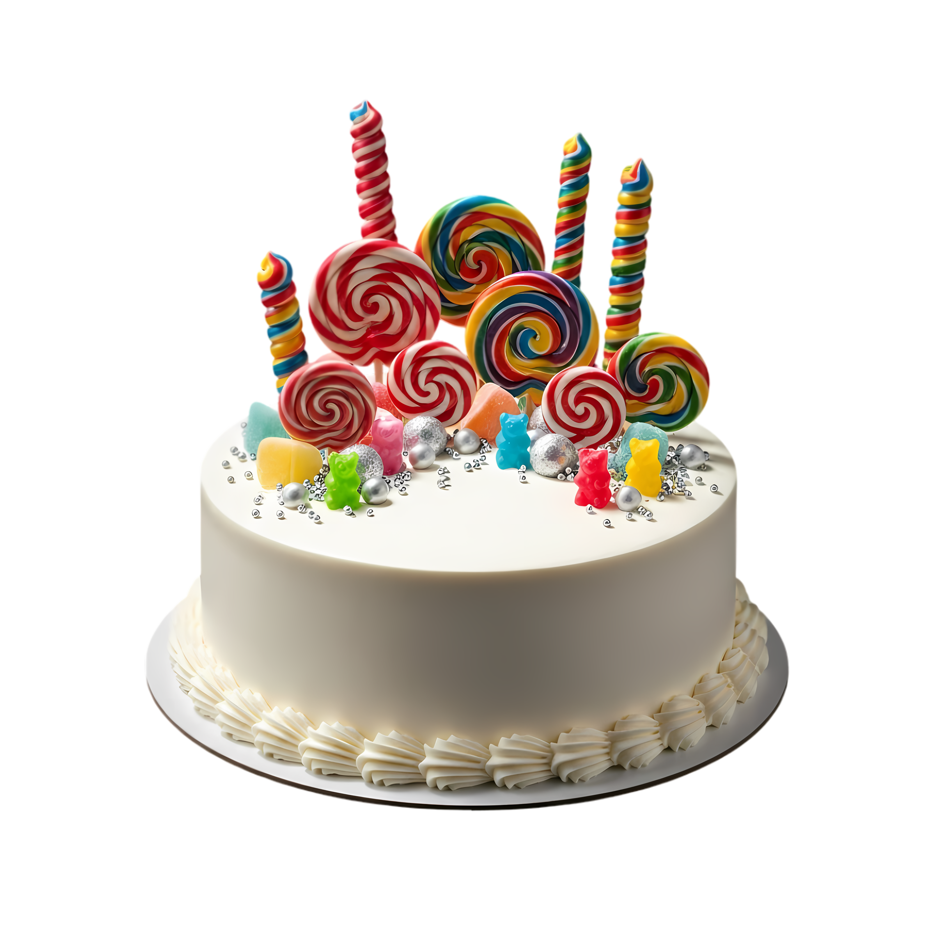 white cream cake with decorative candys