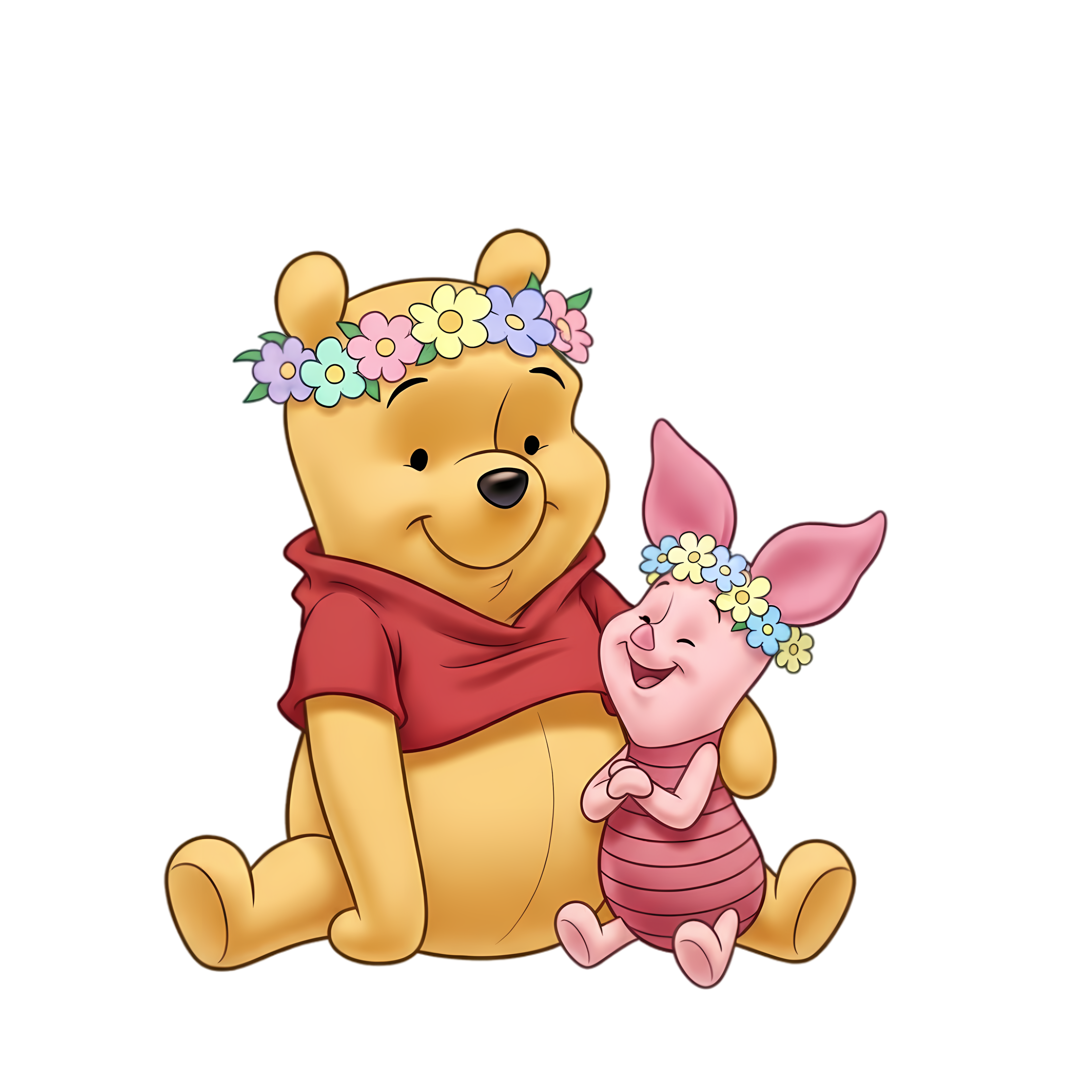 winnie the pooh and piglet wearing pastel flower crowns
