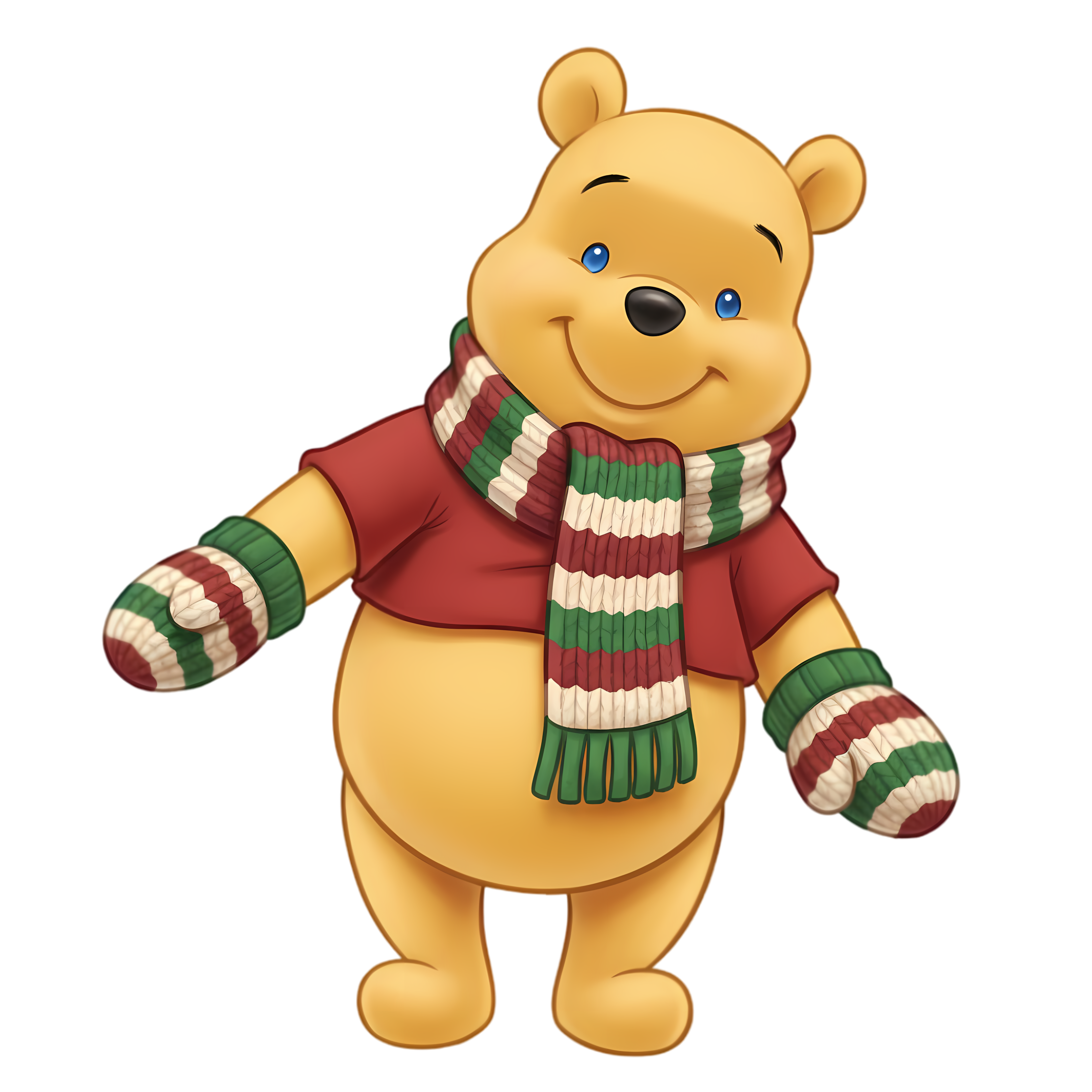 winnie the pooh wearing scarf and mittens
