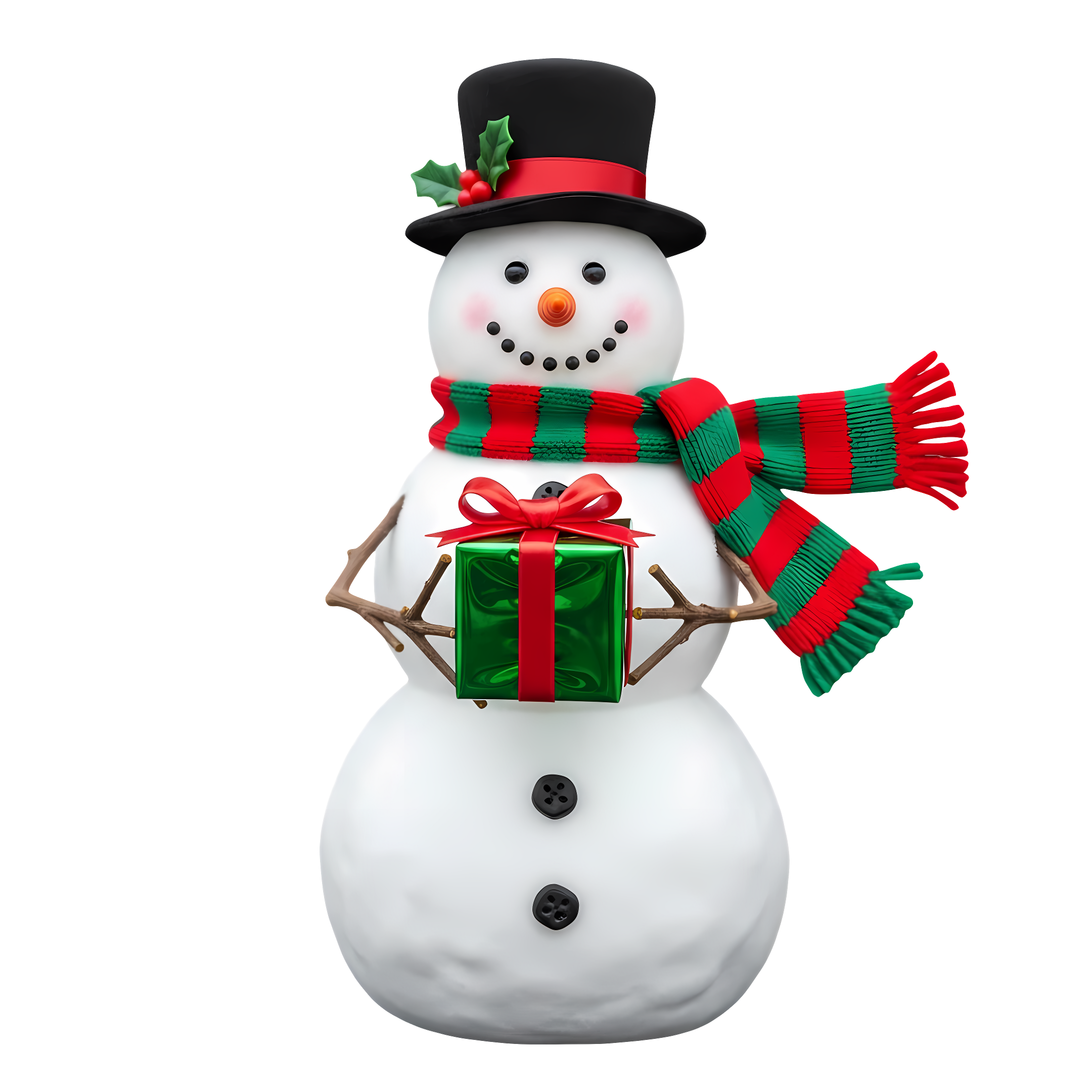 winter snowman with wrapped gift