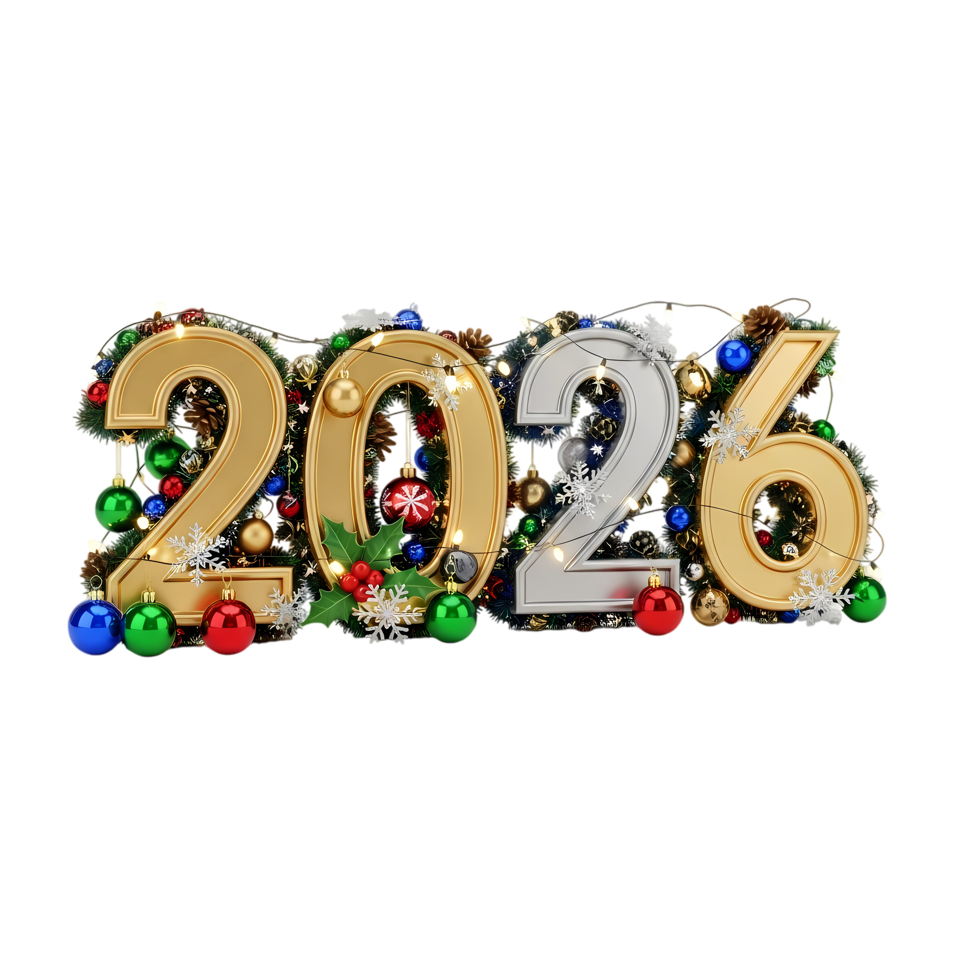 3d 2026 holiday design with ornaments
