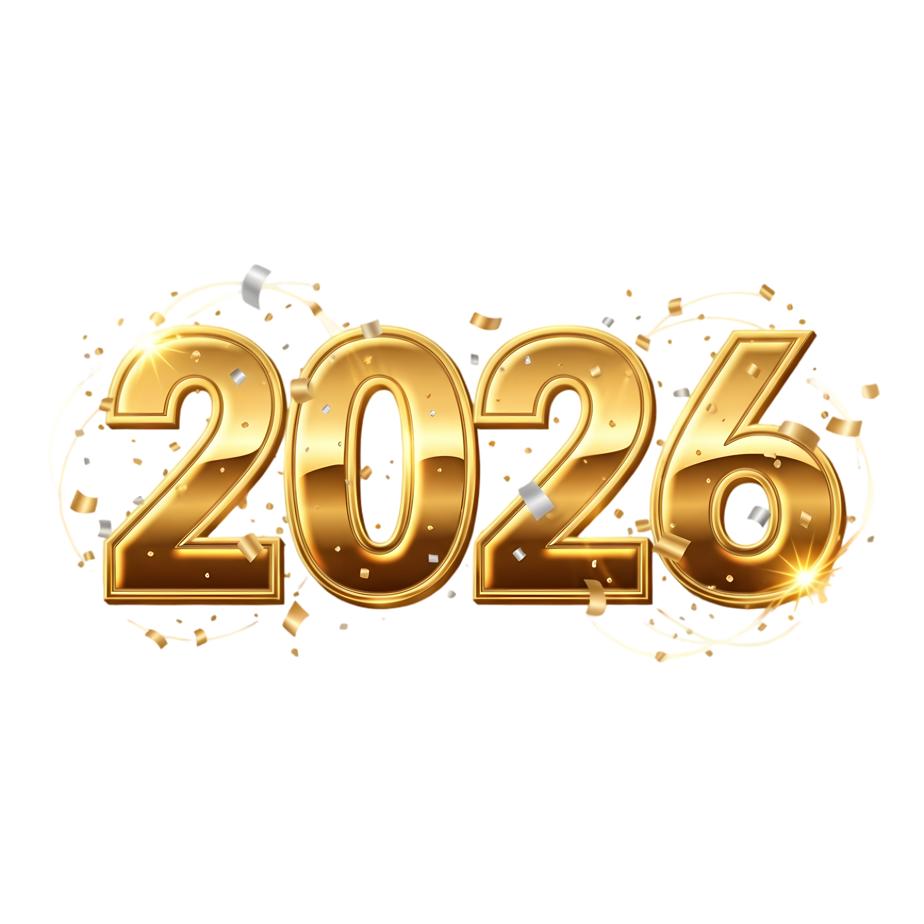 2026 golden typography with confetti