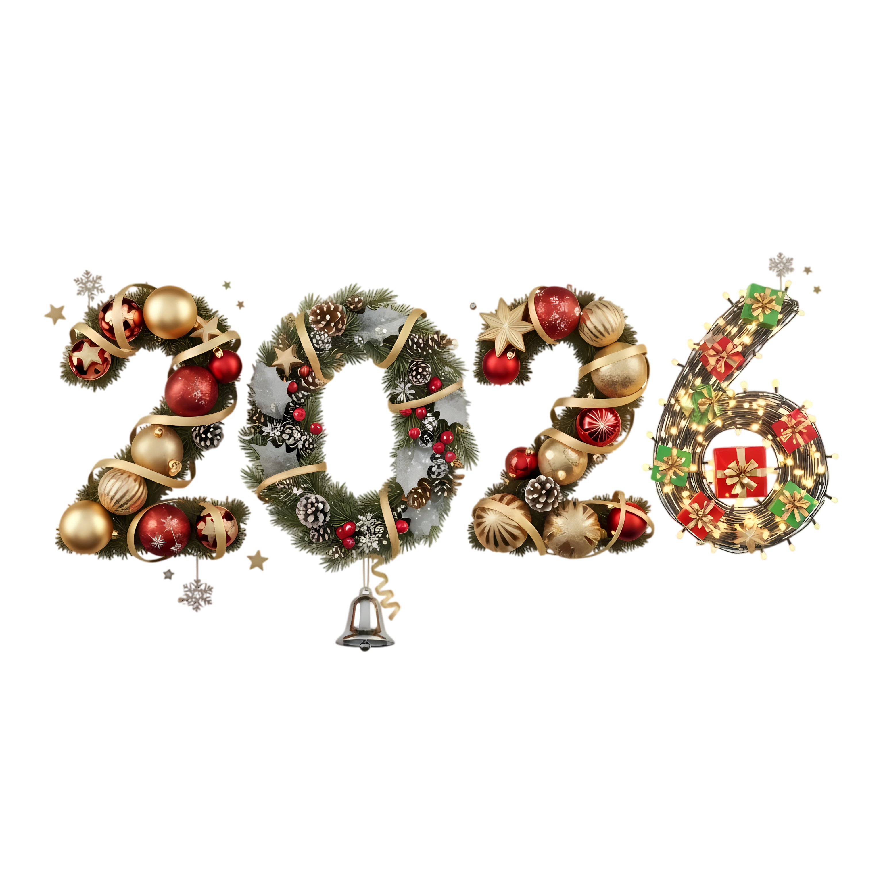 2026 new year typography with christmas elements
