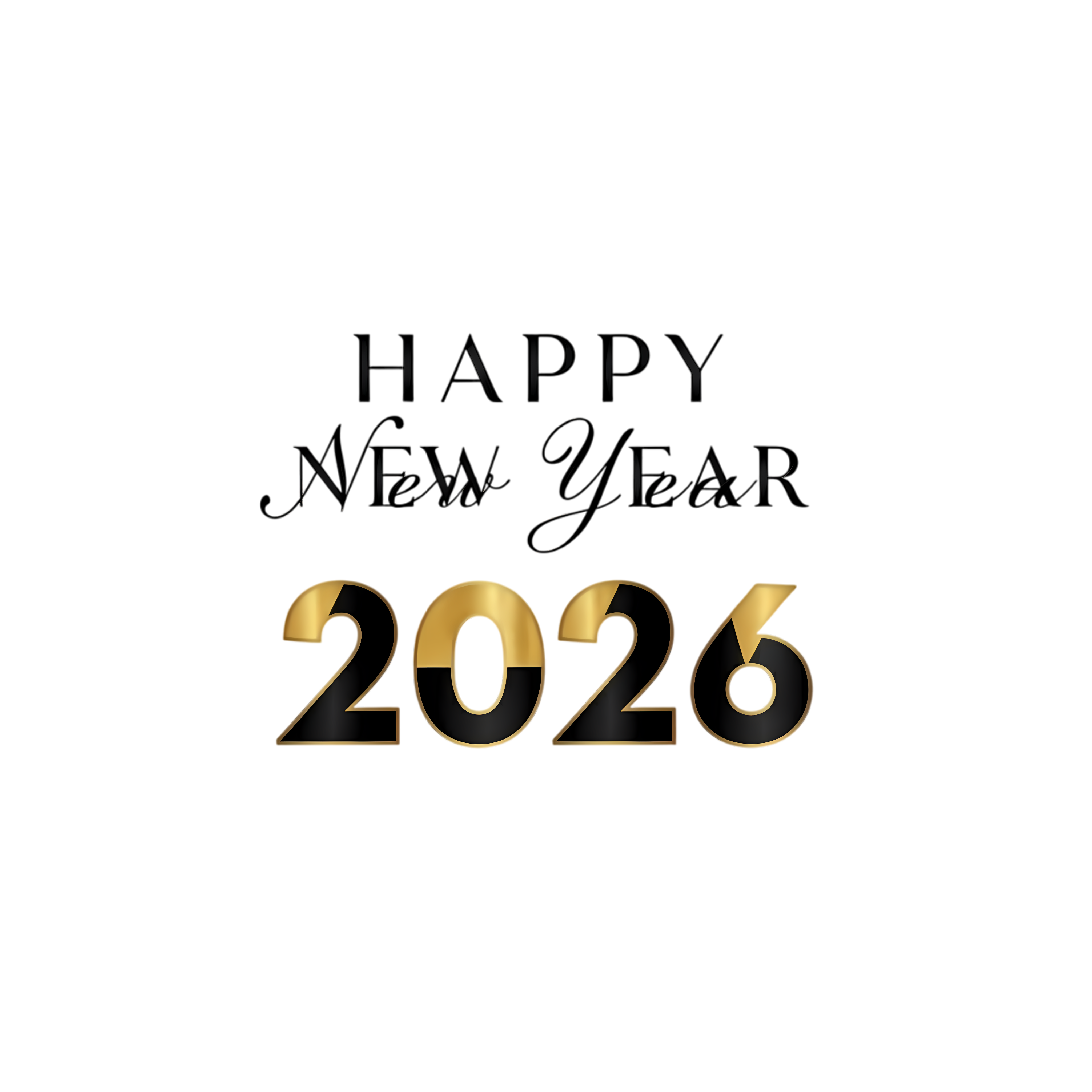 black and gold happy new year 2026 elegant typography