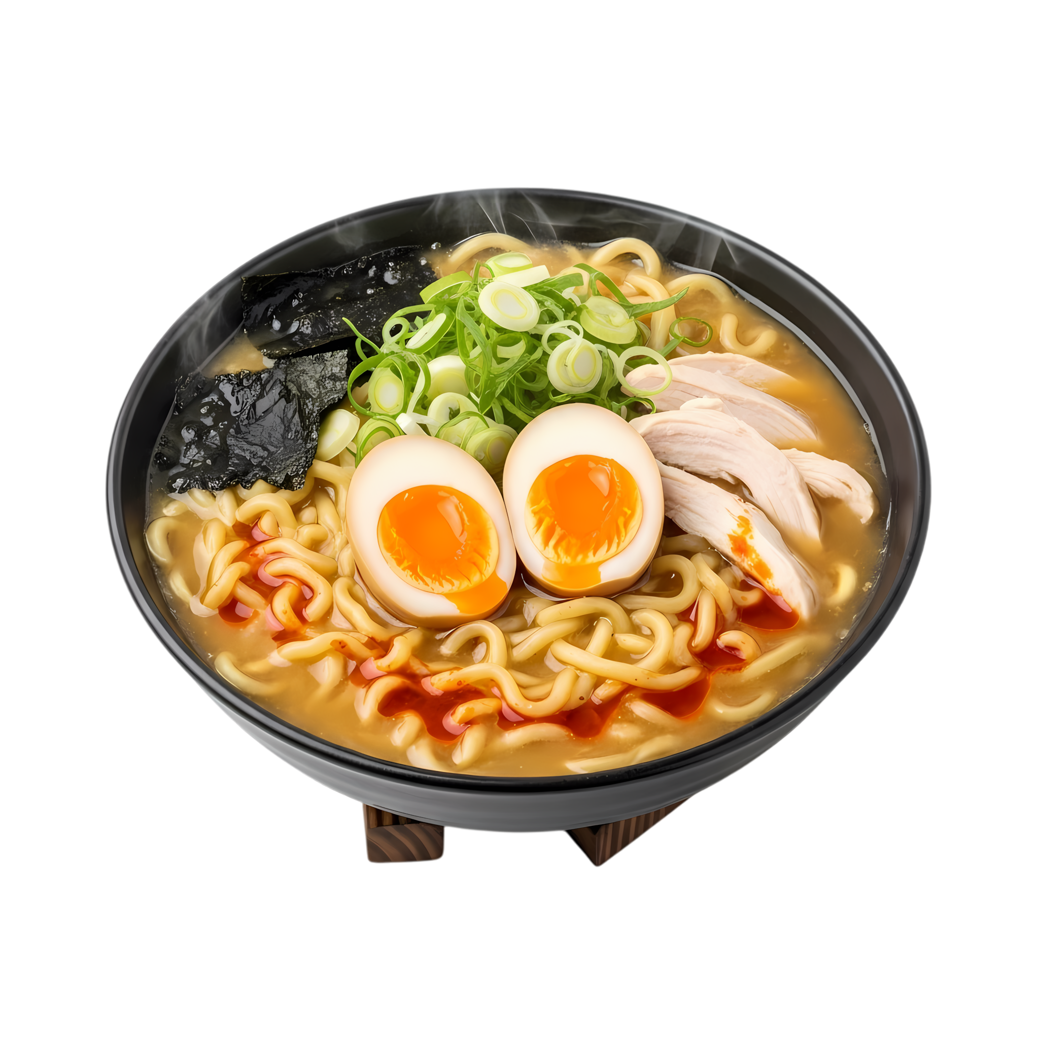 chicken ramen bowl with egg and green onion