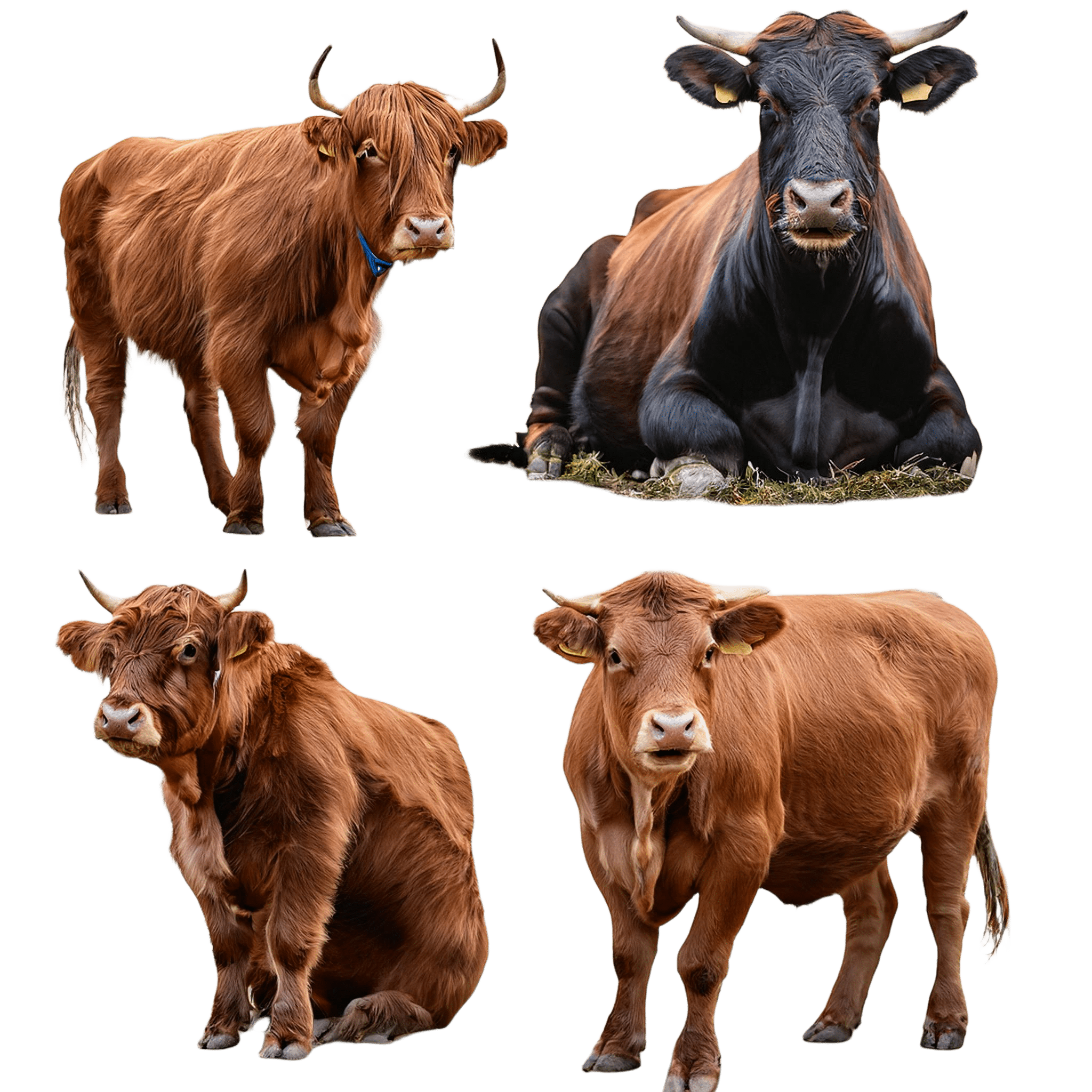 cows in different poses in a farm setting png