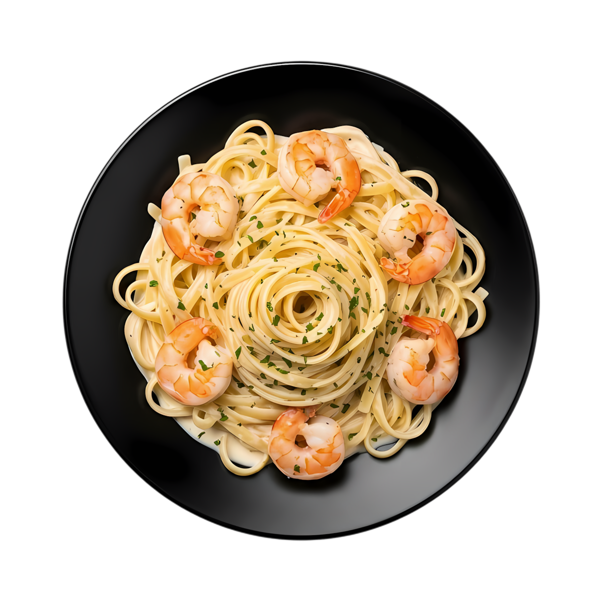 creamy seafood fettuccine with shrimp top view
