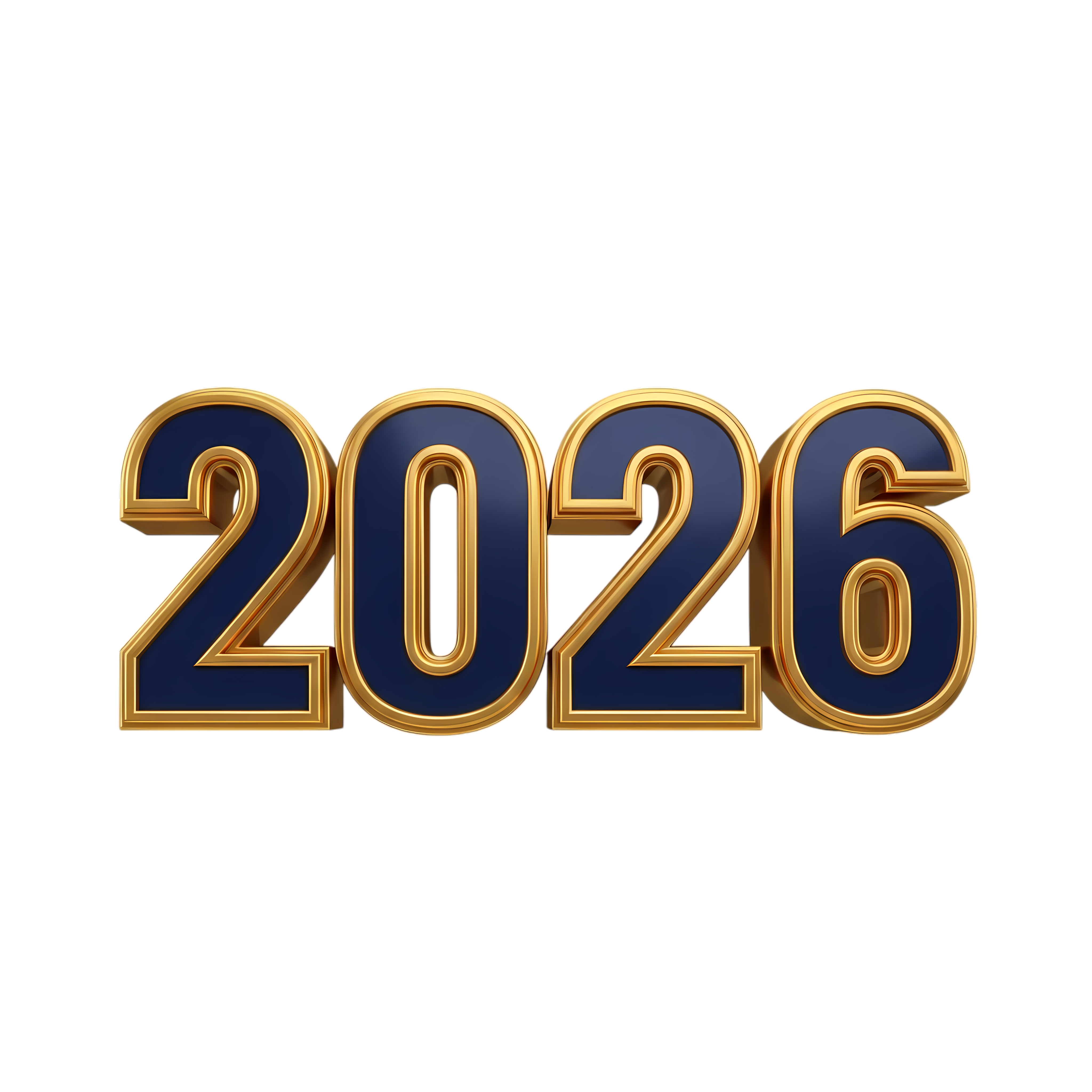dark blue 2026 typography with gold edges