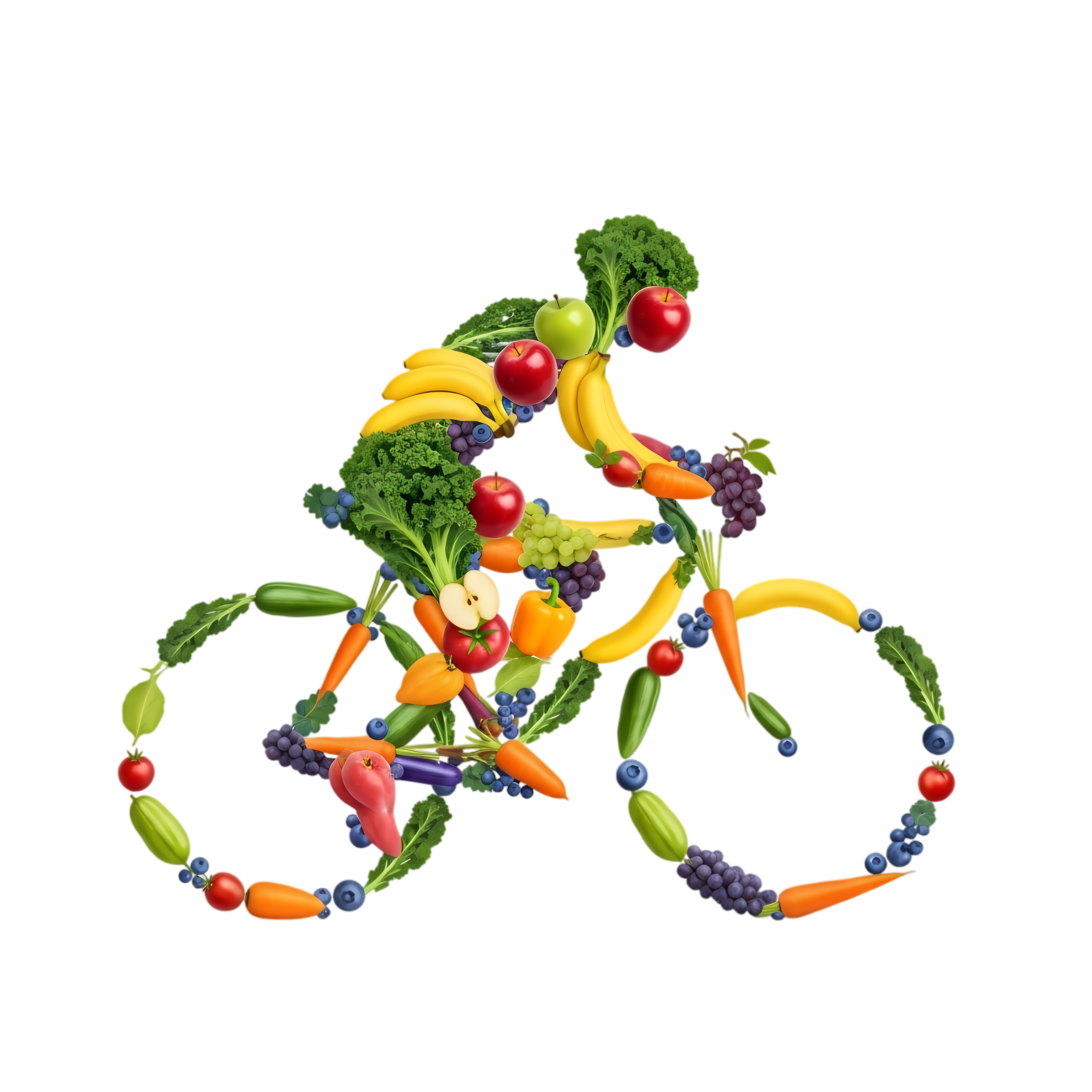 fitness cyclist formed from colorful produce
