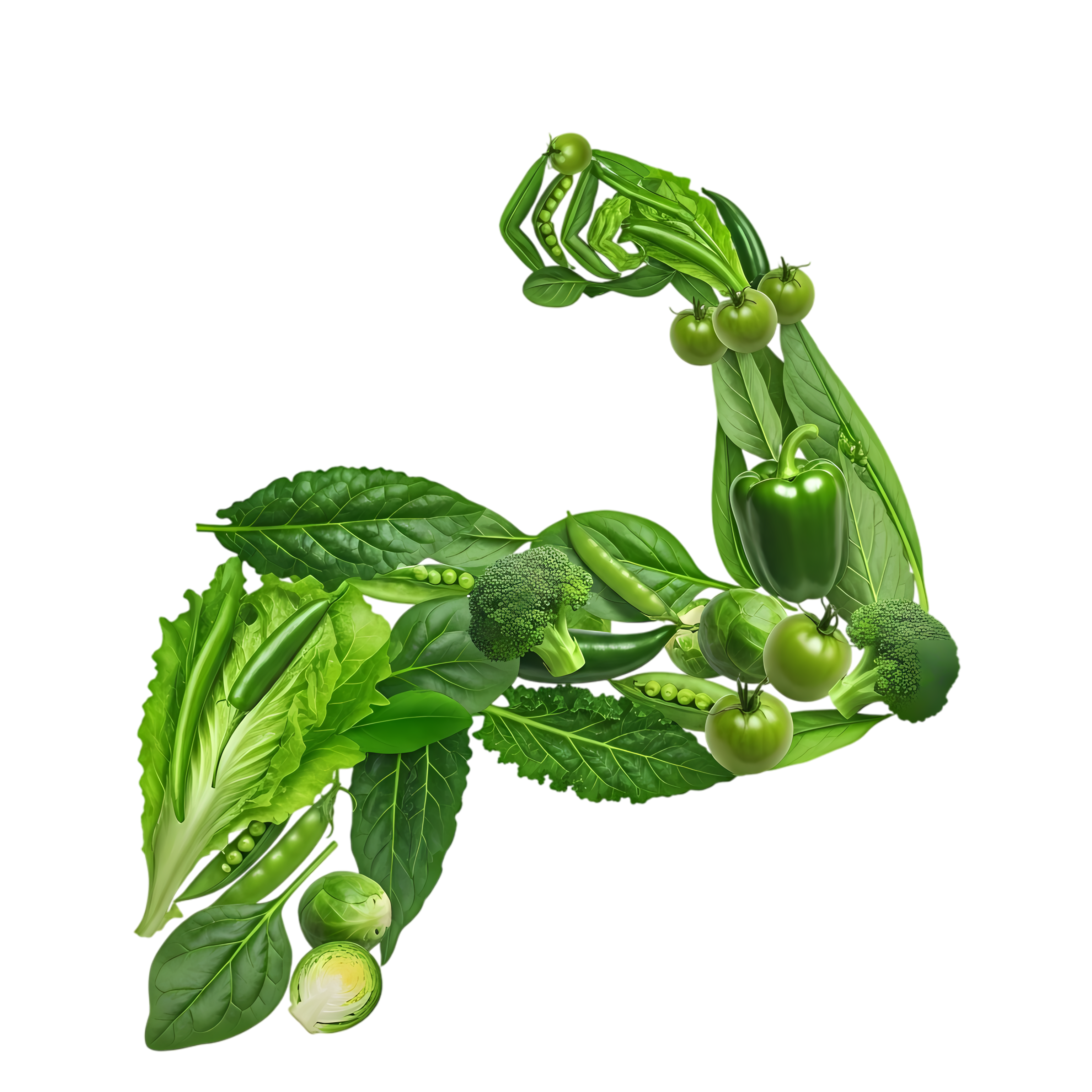 flexing arm formed from vegetables isolated