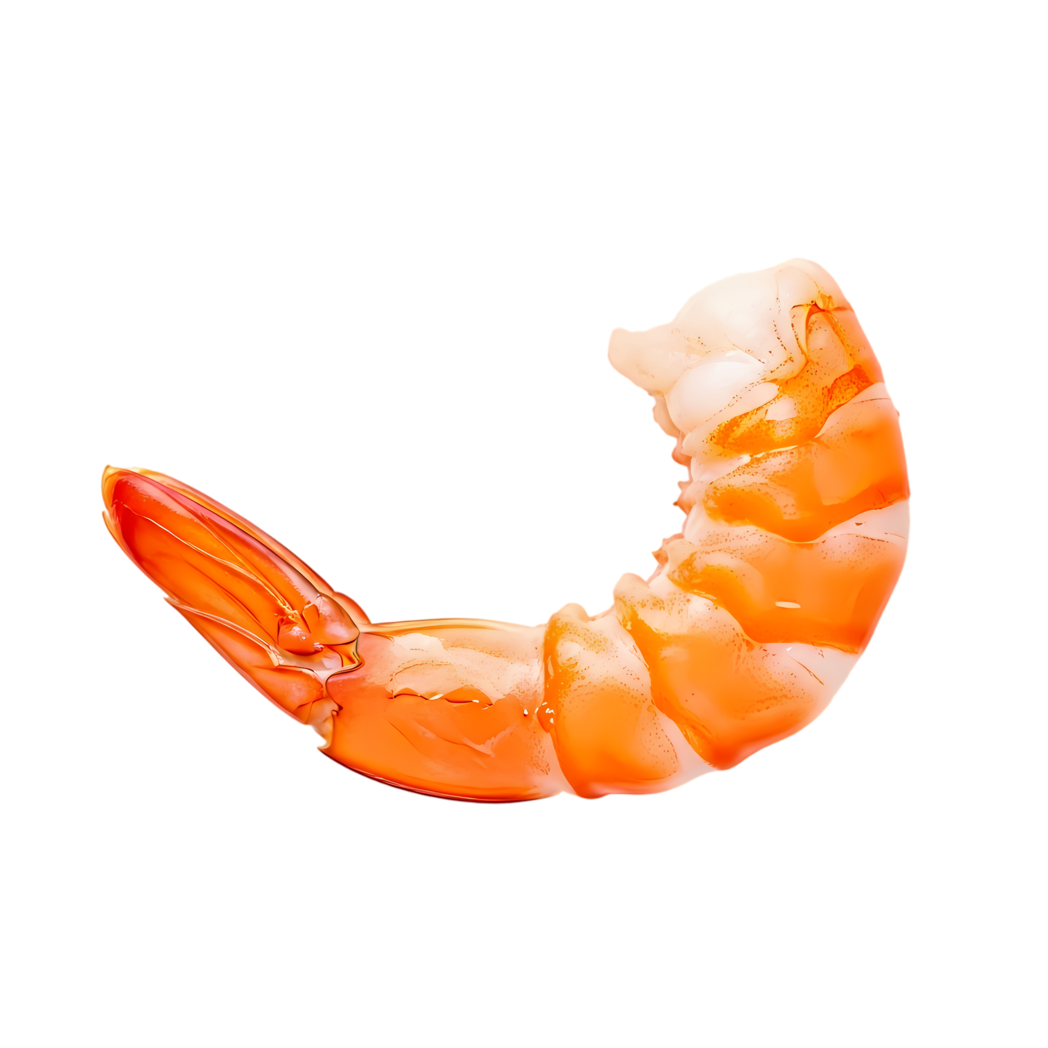 Curled Cooked Orange Shrimp, Glossy Shell