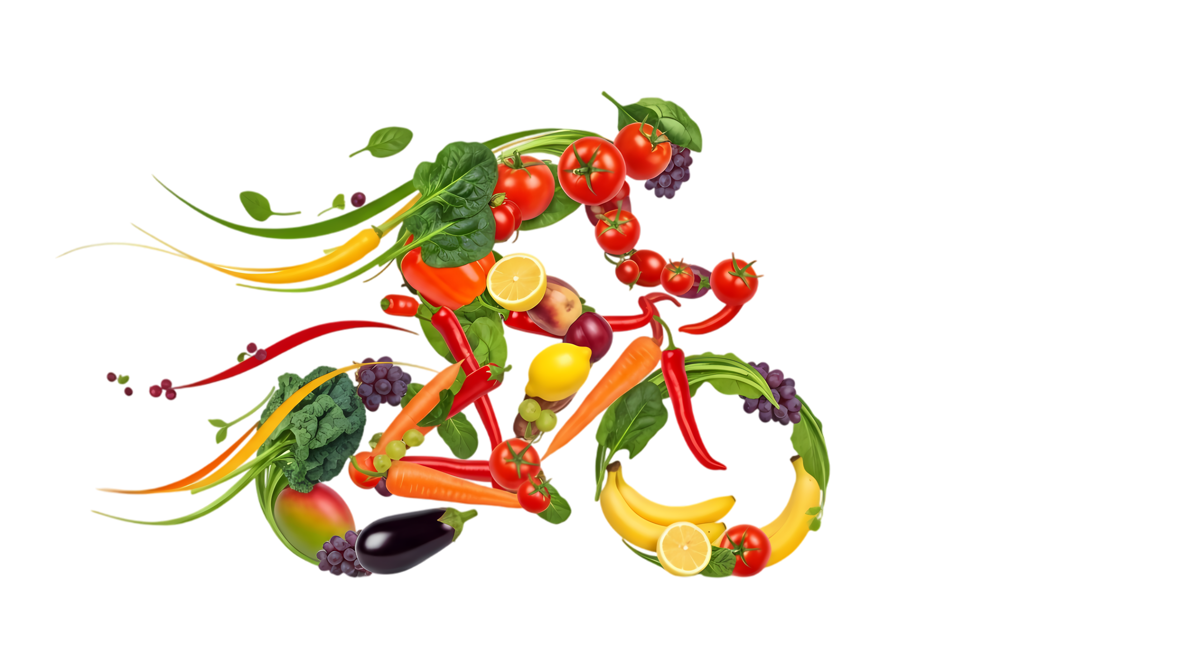 fruit and veggie athlete silhouette isolated