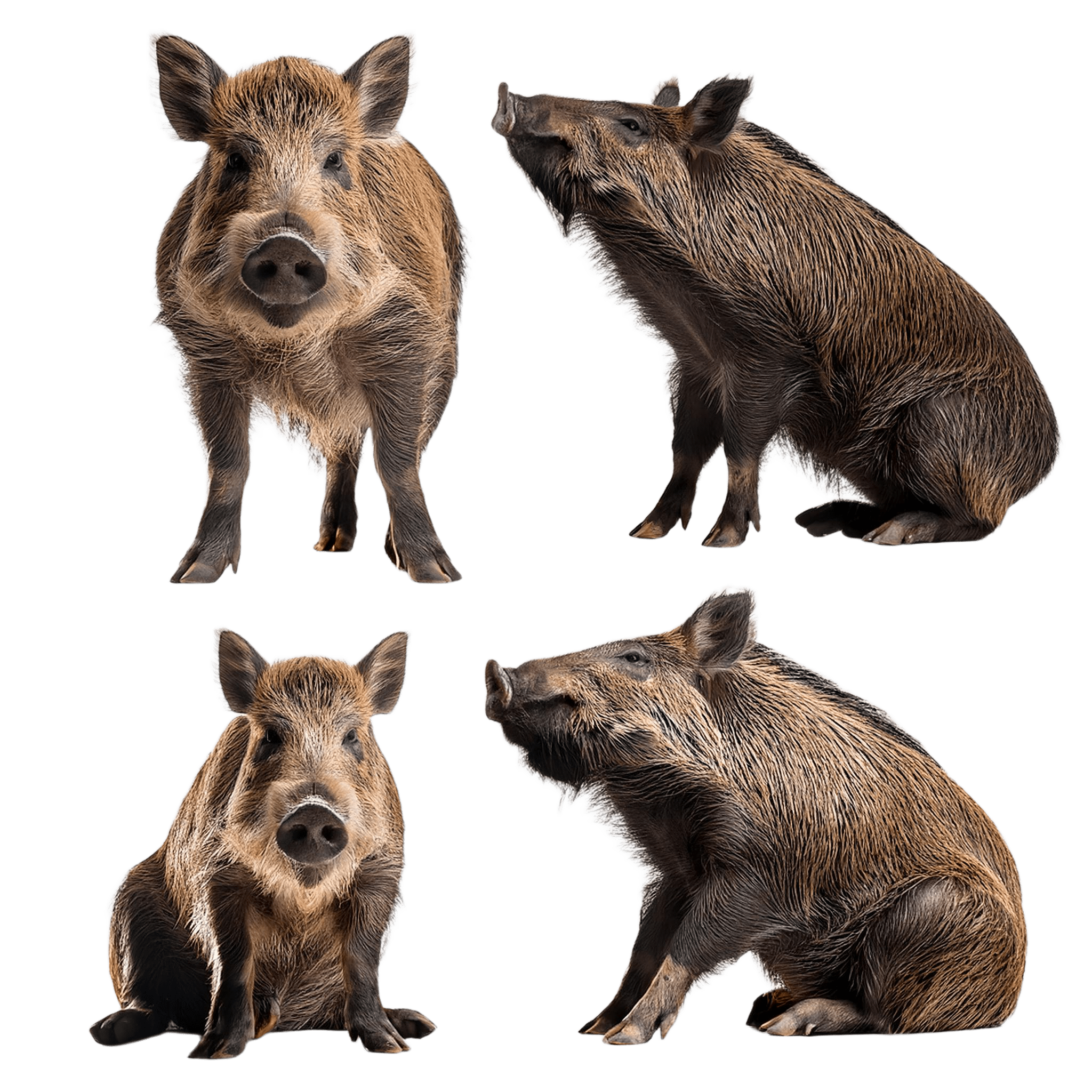 group of boars in natural wildlife poses png