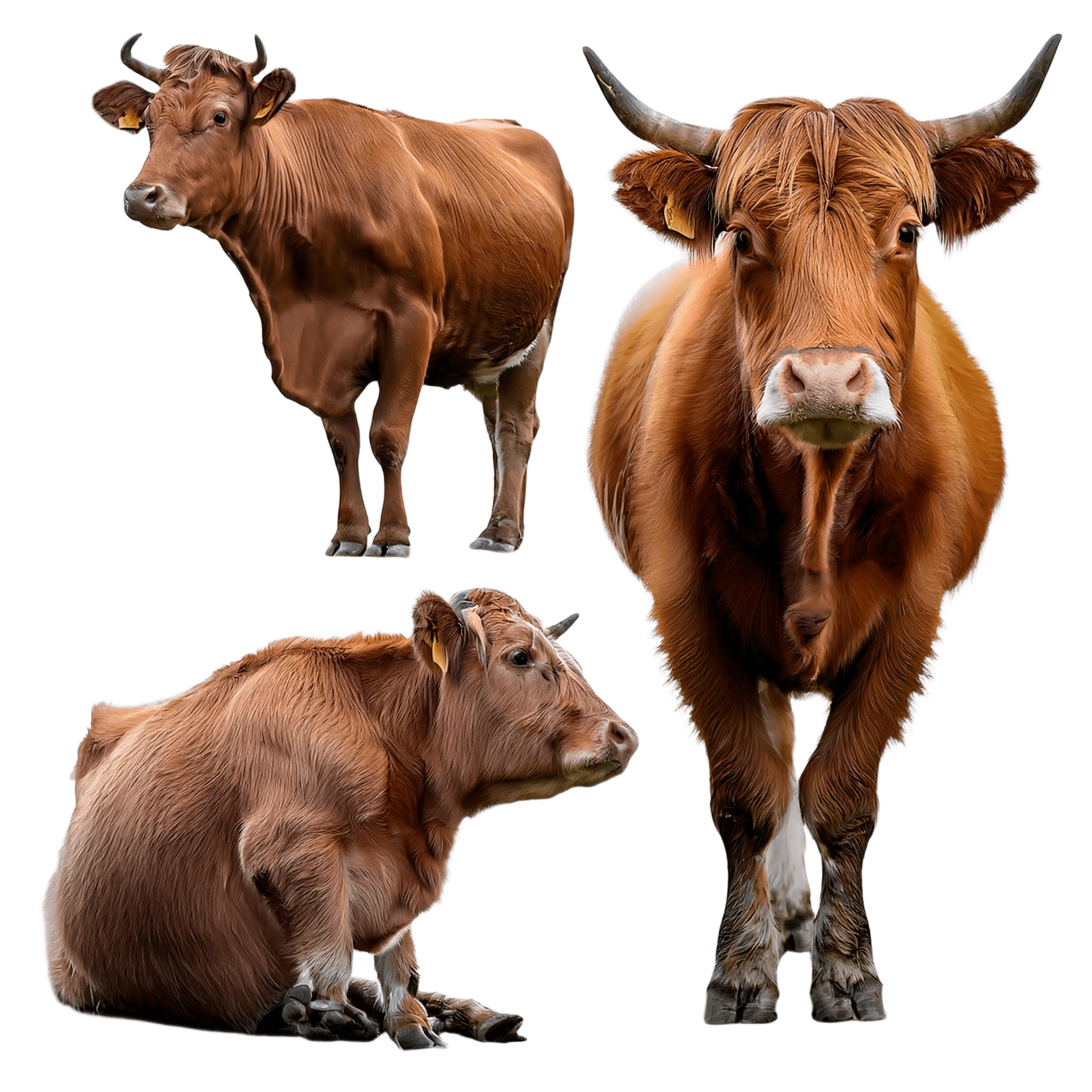 group of cows standing and resting in natural poses png