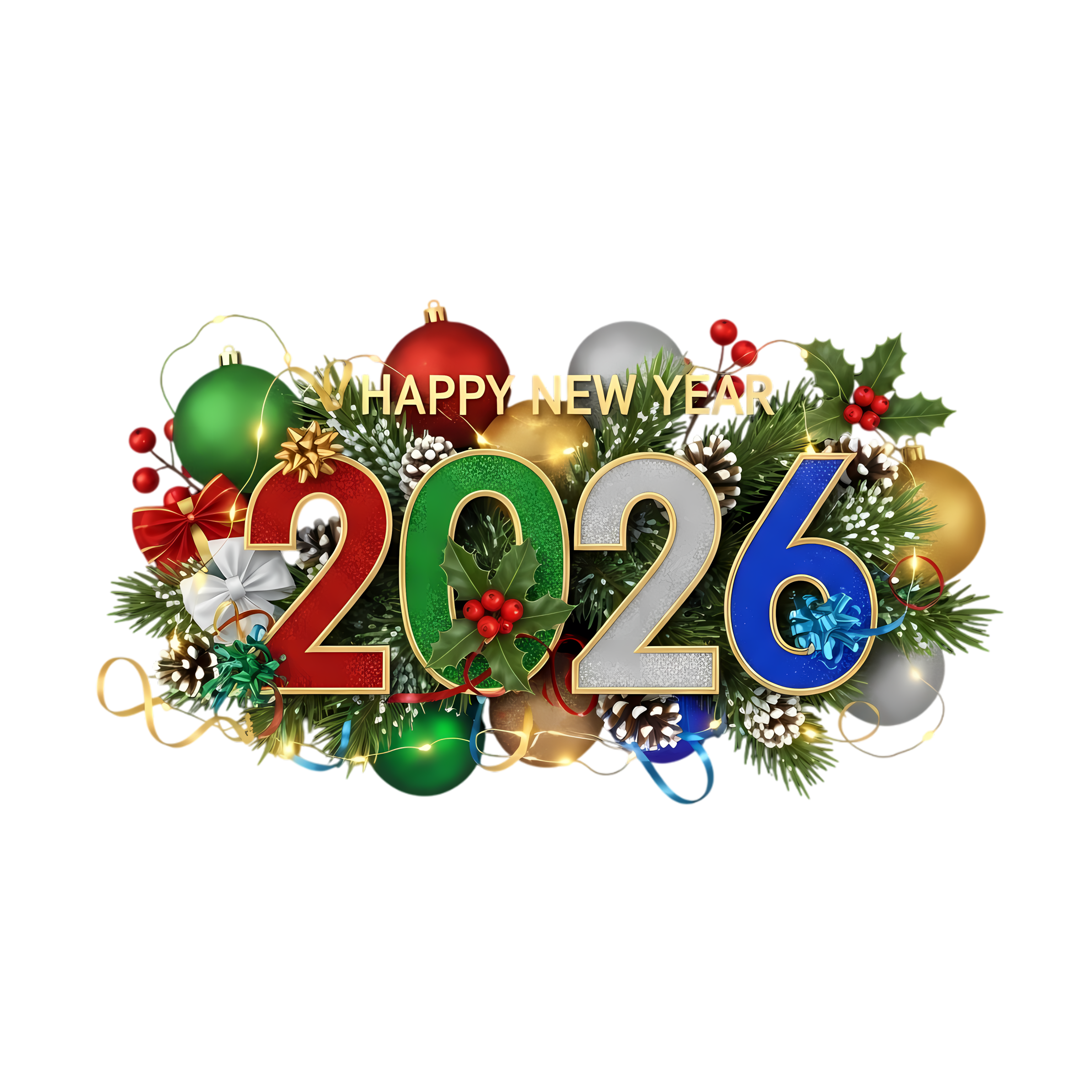 happy new year 2026 with christmas decorations