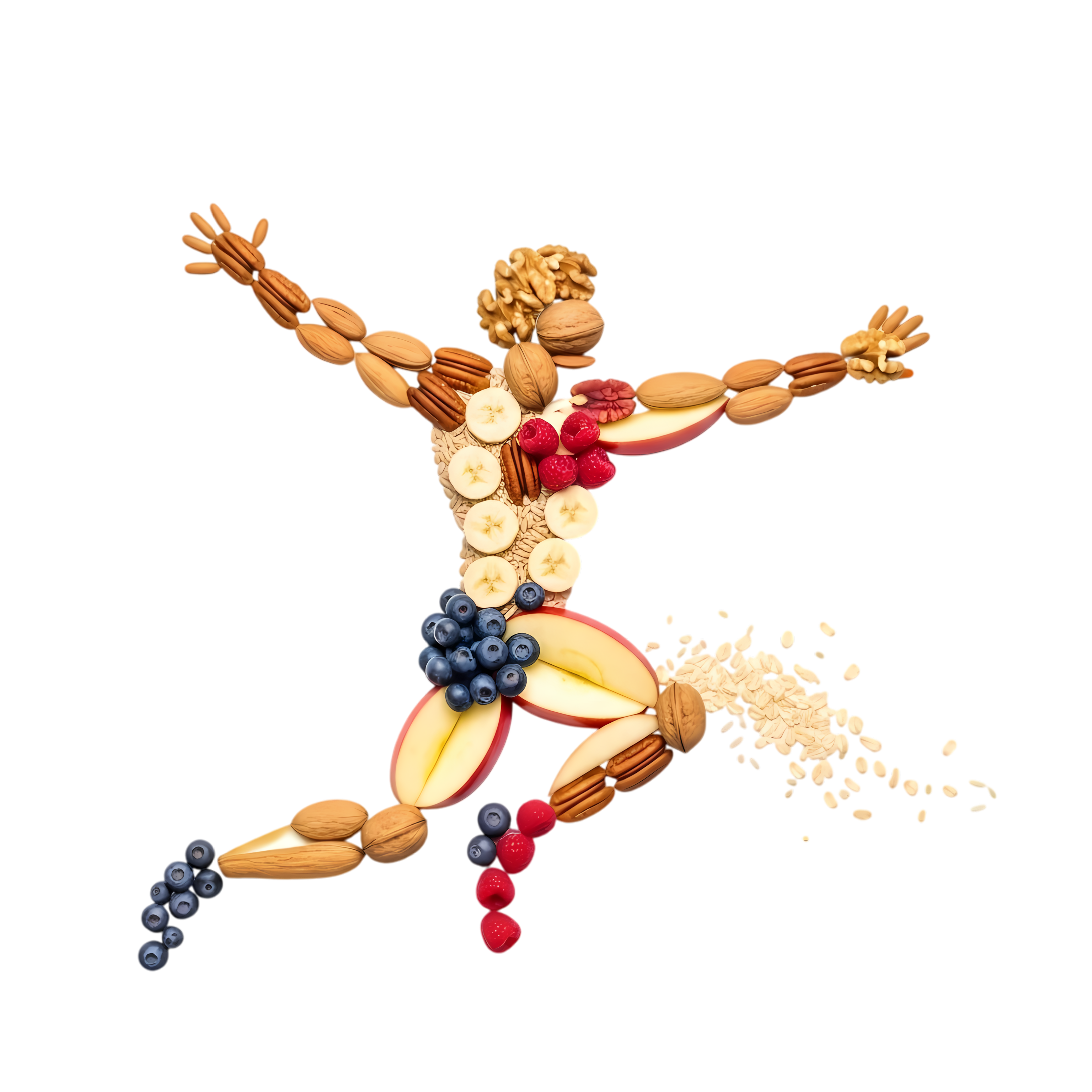 healthy motion figure with grains and fruits