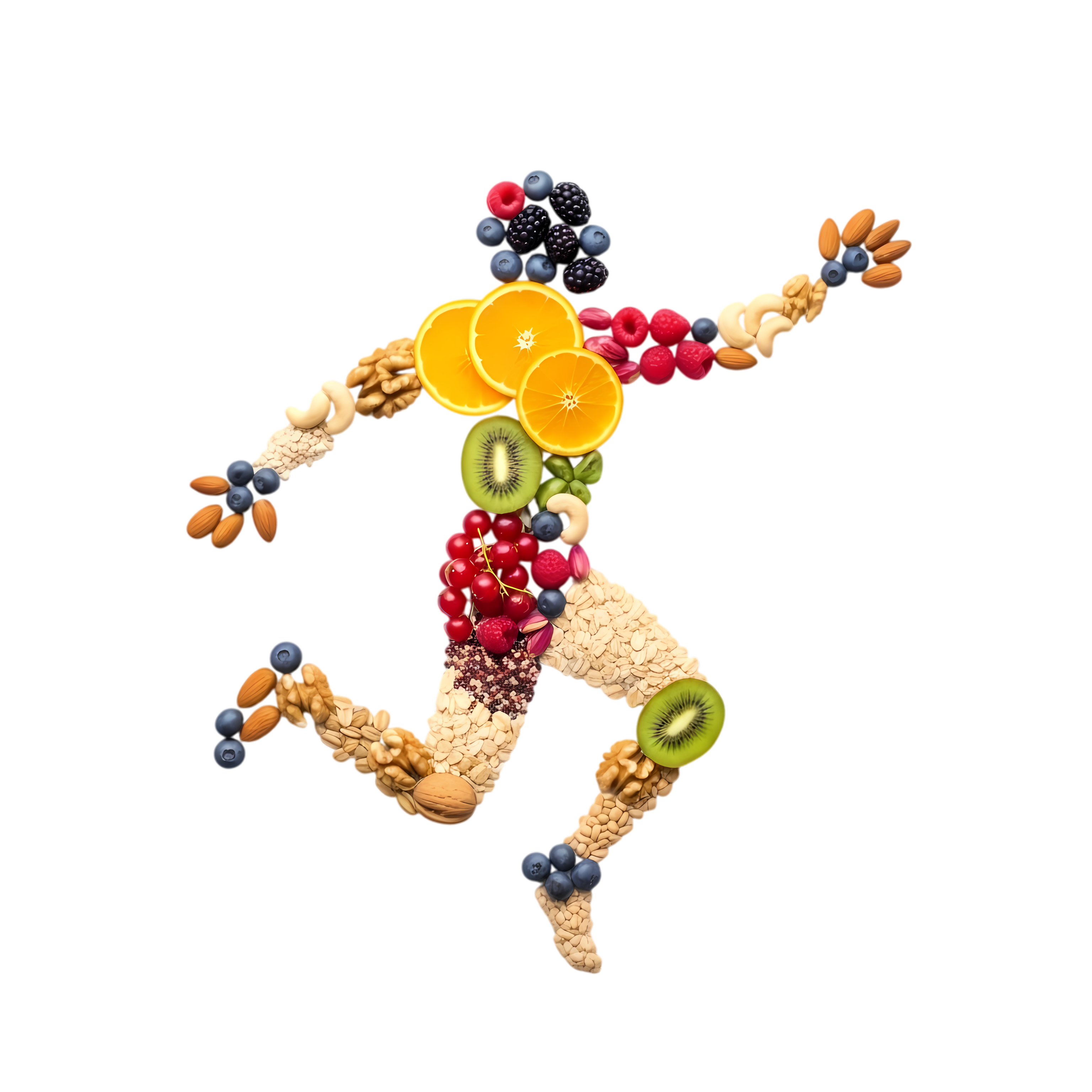 jumping athlete made of fruits and nuts png