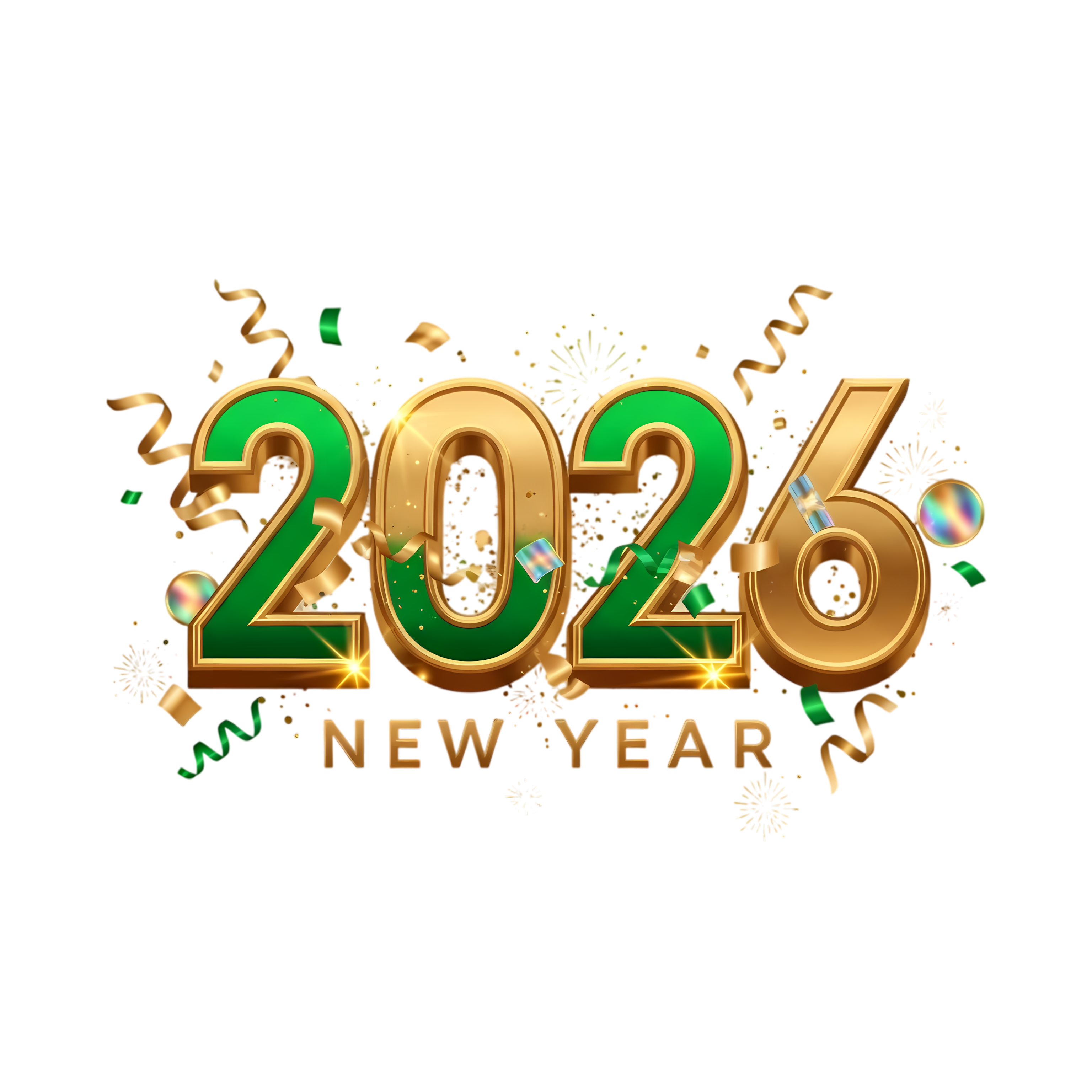metallic 2026 new year design with party effects