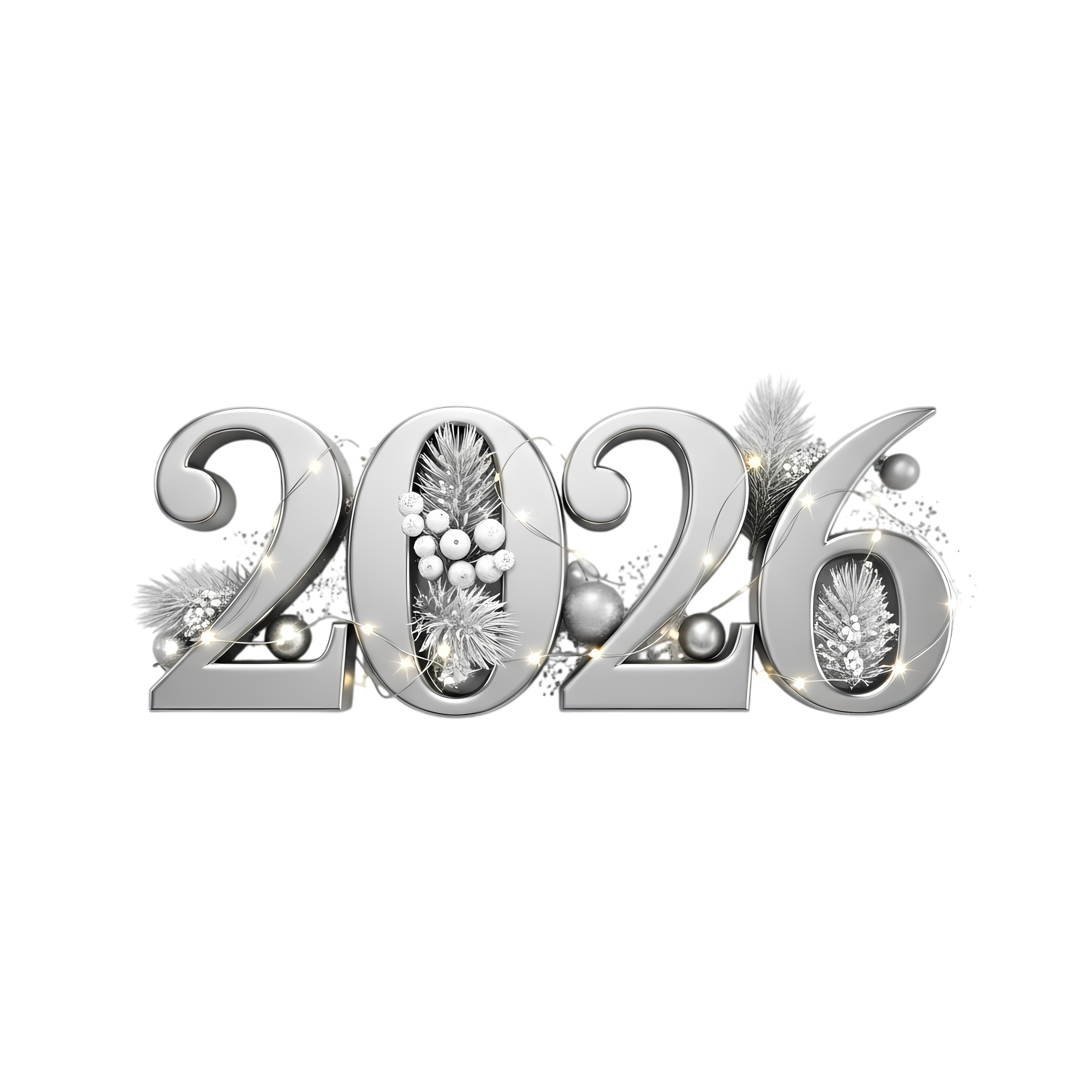 metallic silver 2026 holiday number art