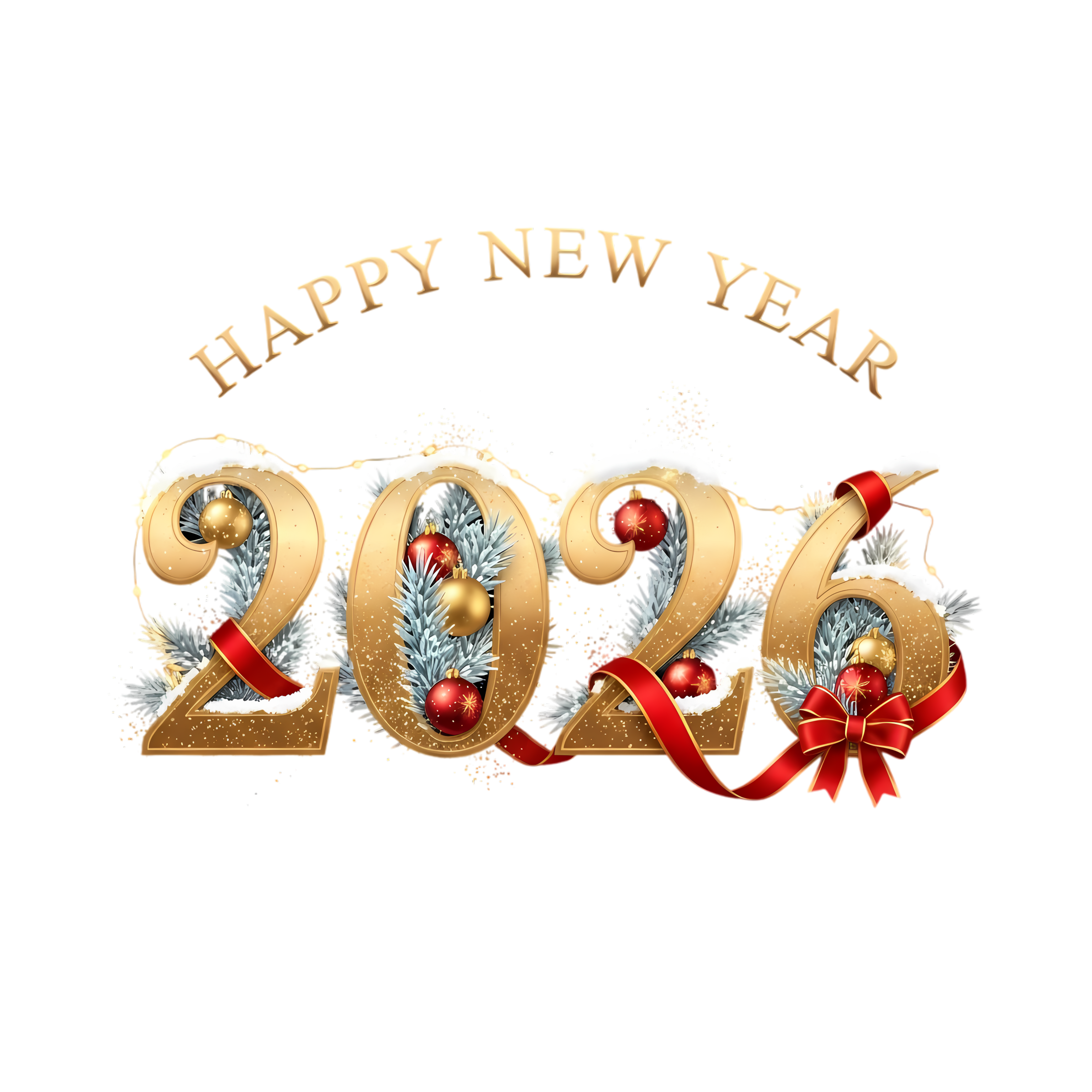 new year 2026 typography with christmas decorations