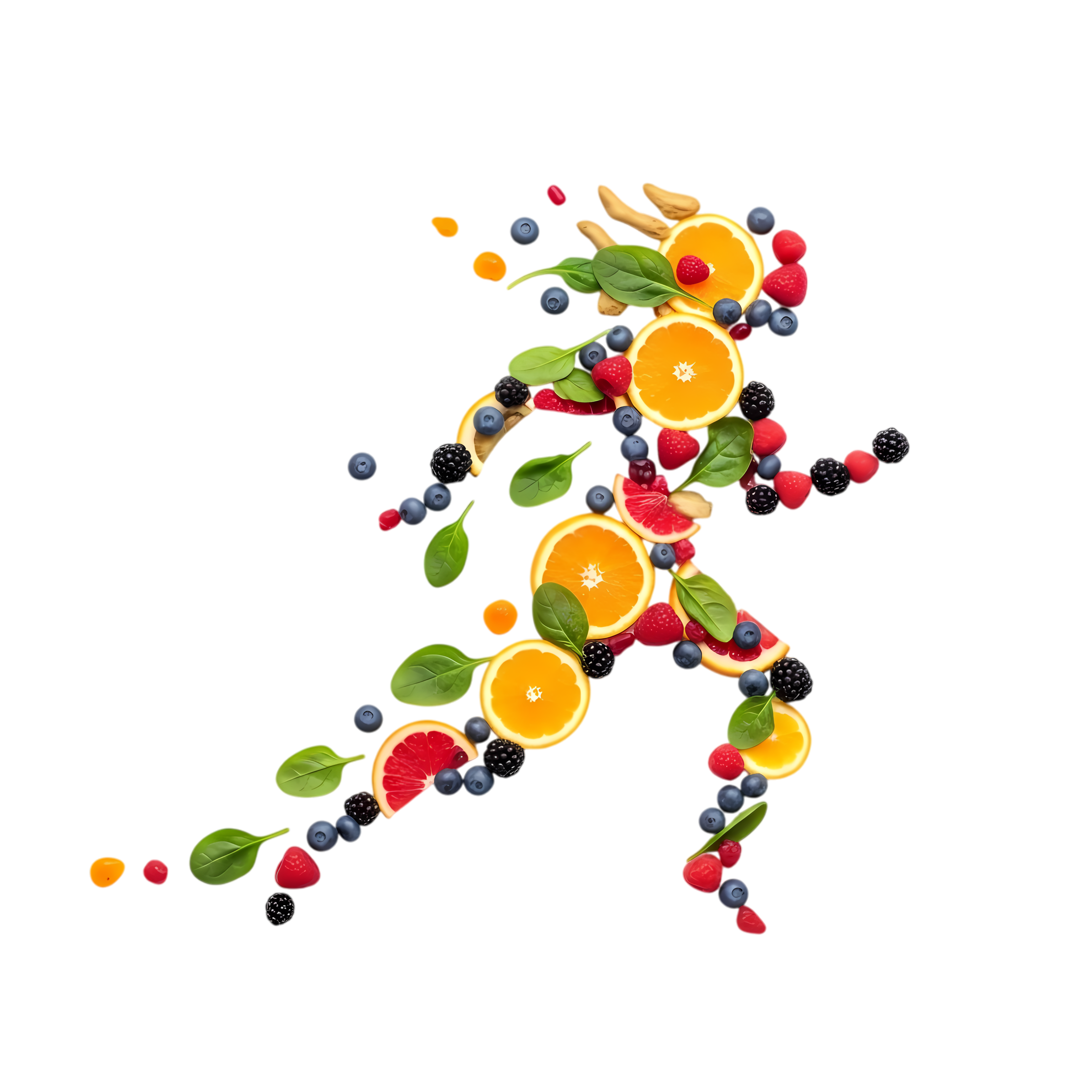running athlete made of citrus fruits png