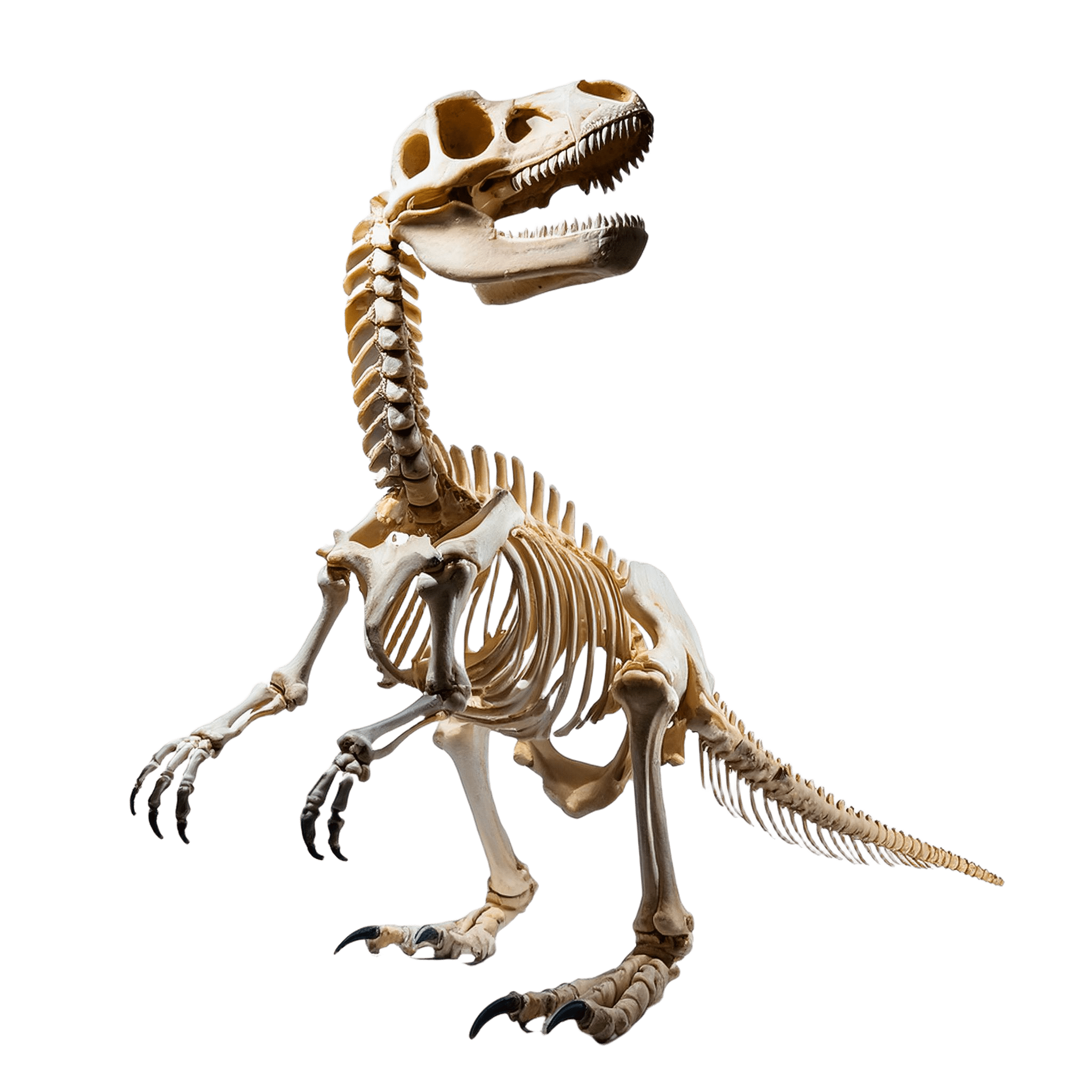 single dinosaur skeleton standing on two legs png