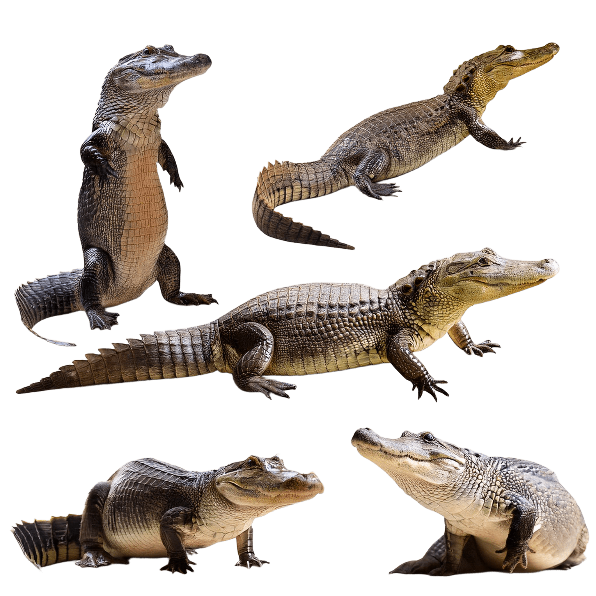 caimans in various natural poses and sizes png