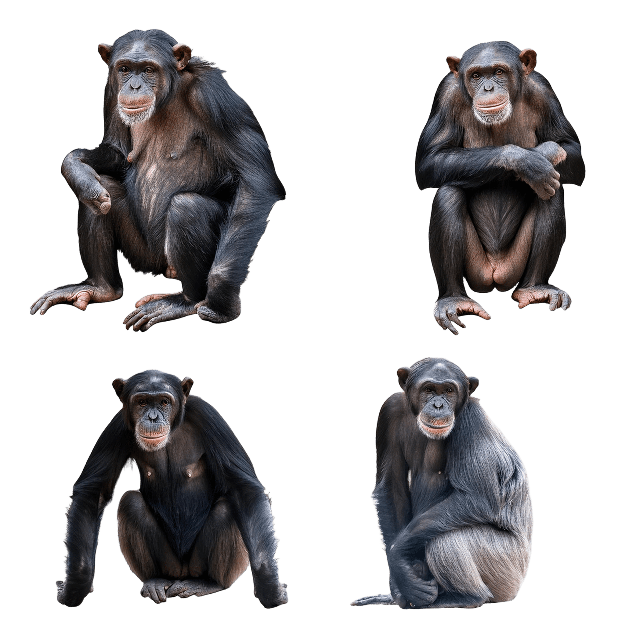 chimpanzees in sitting poses with curious looks png