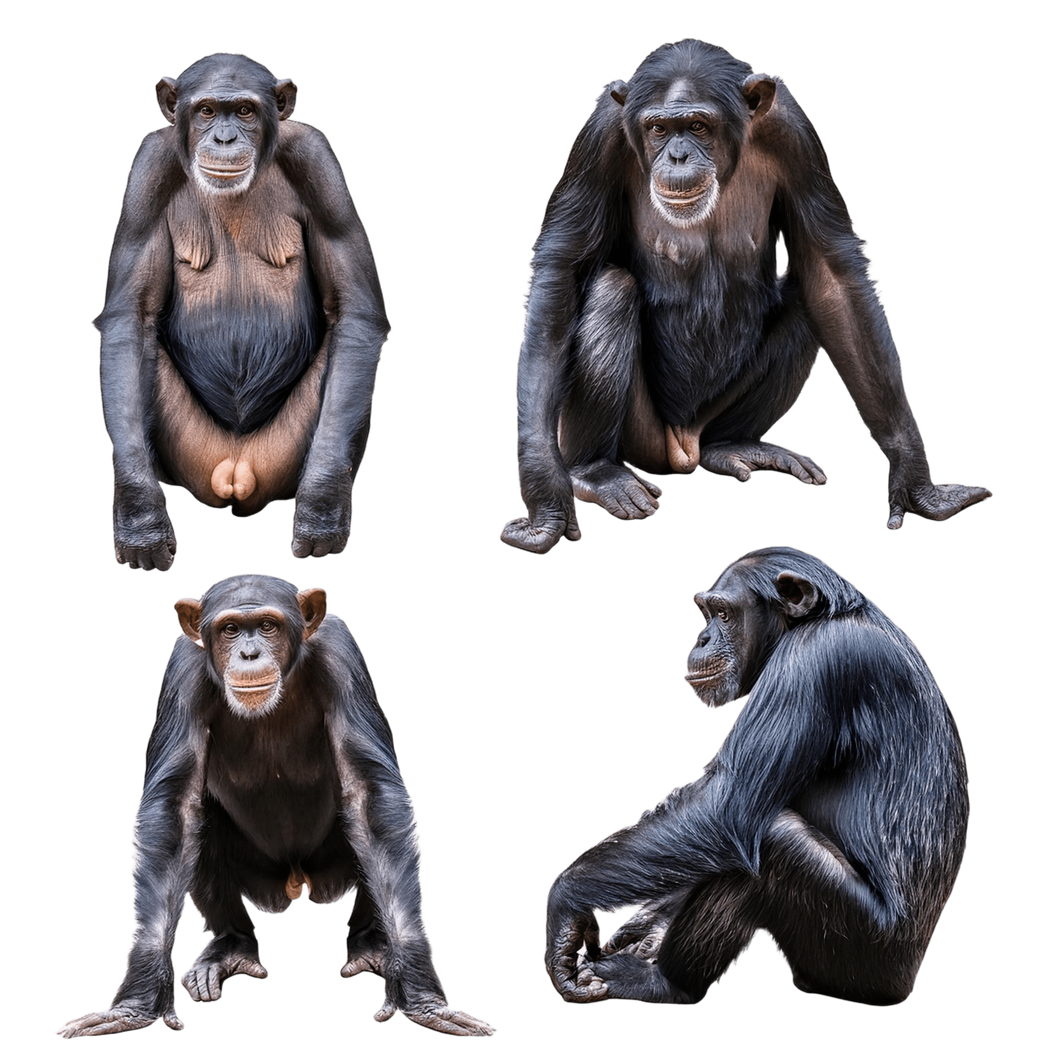 group of chimpanzees in relaxed poses png