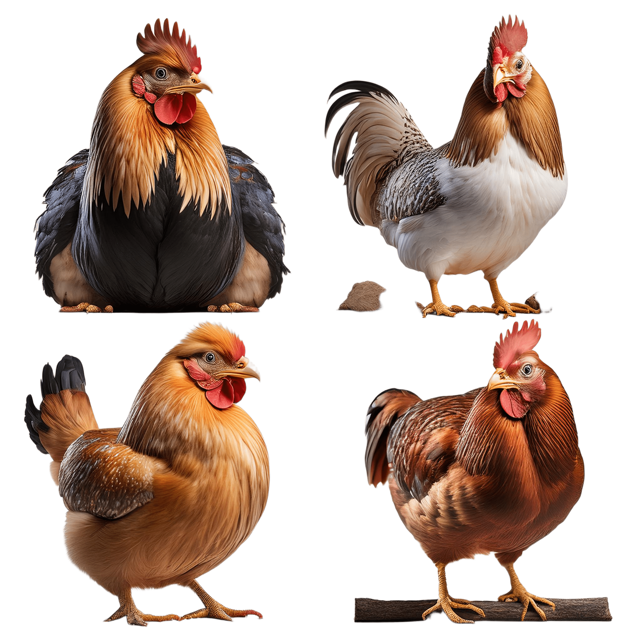 roosters and hens sitting together in farmyard png