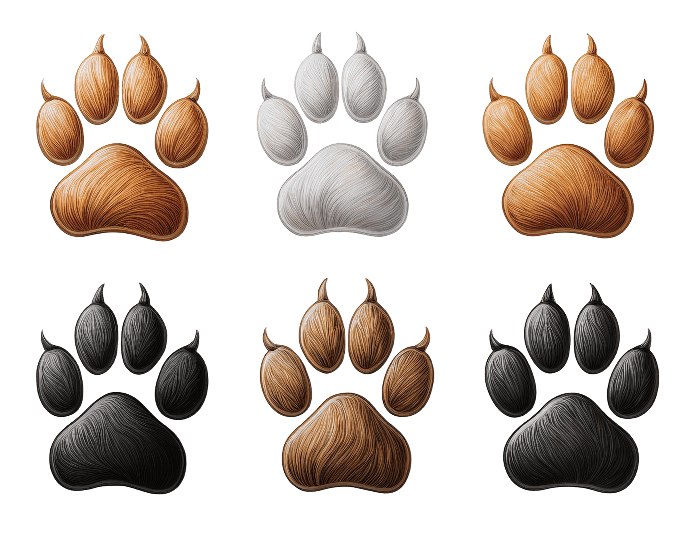 set of cat paw prints in multiple colors png
