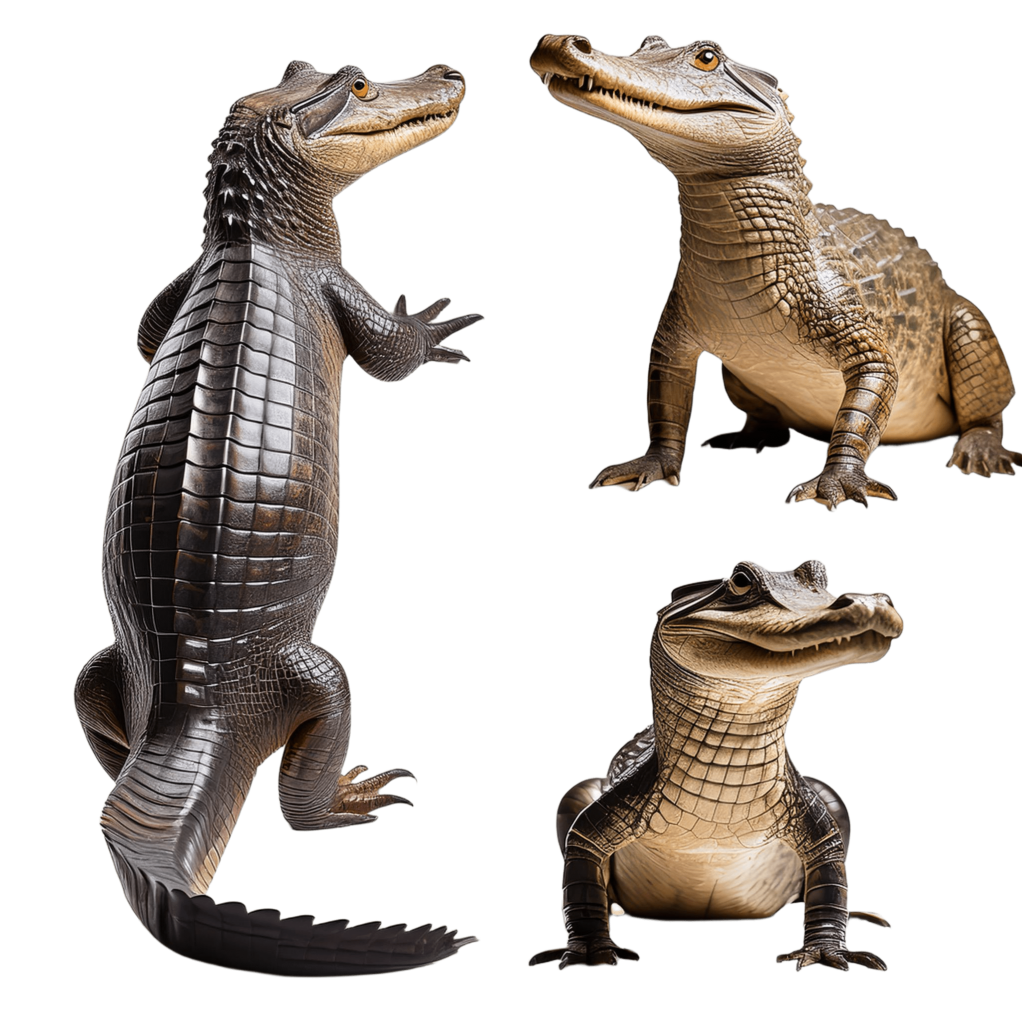 two caimans standing and sitting in wildlife setting png