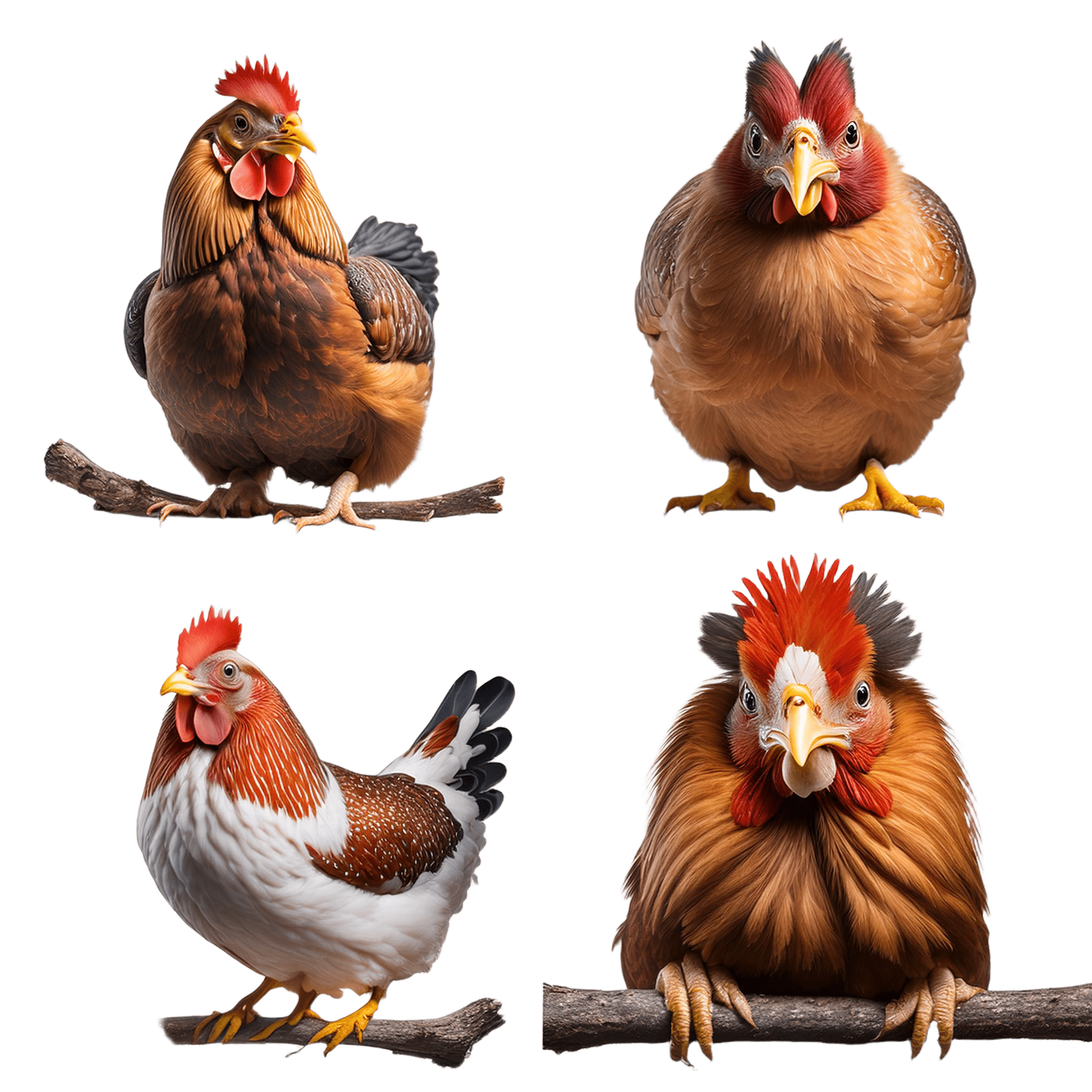 two chickens perched on a wooden log png