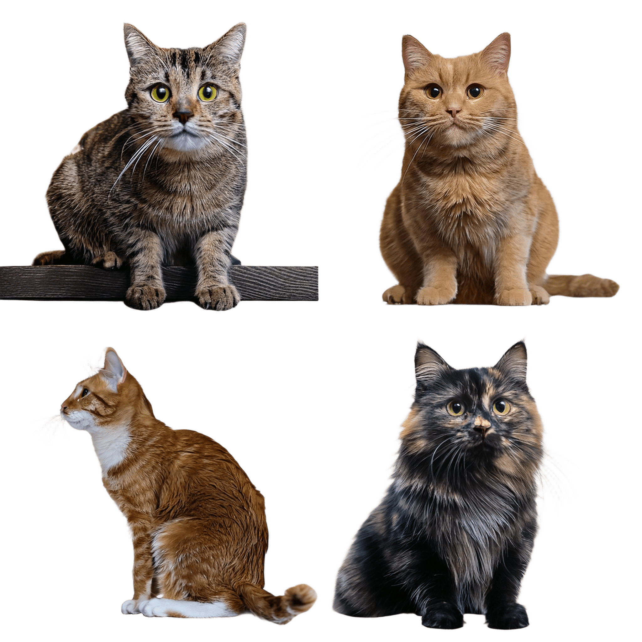 two domestic cats sitting and looking curious png