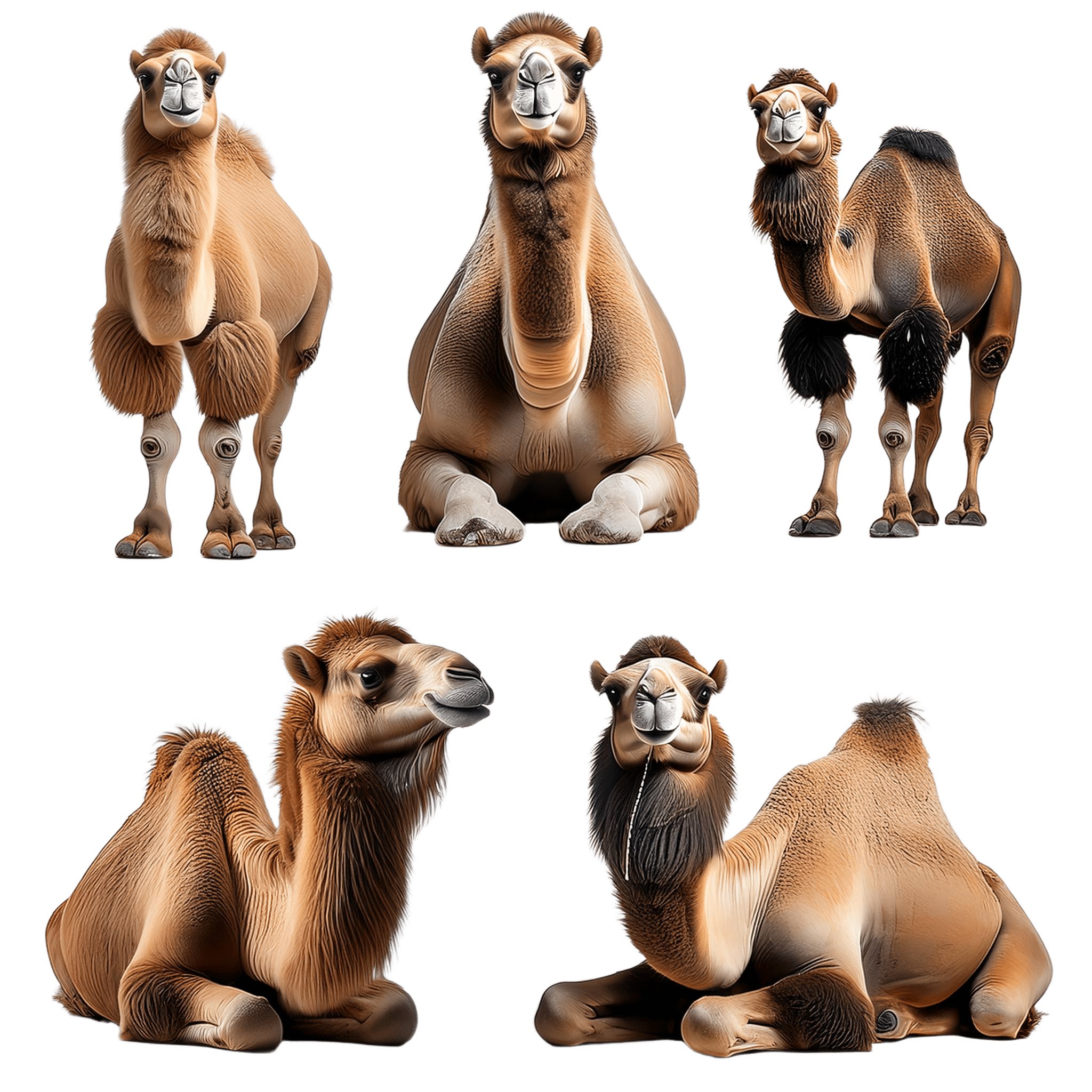 group of camels sitting and standing in natural poses png