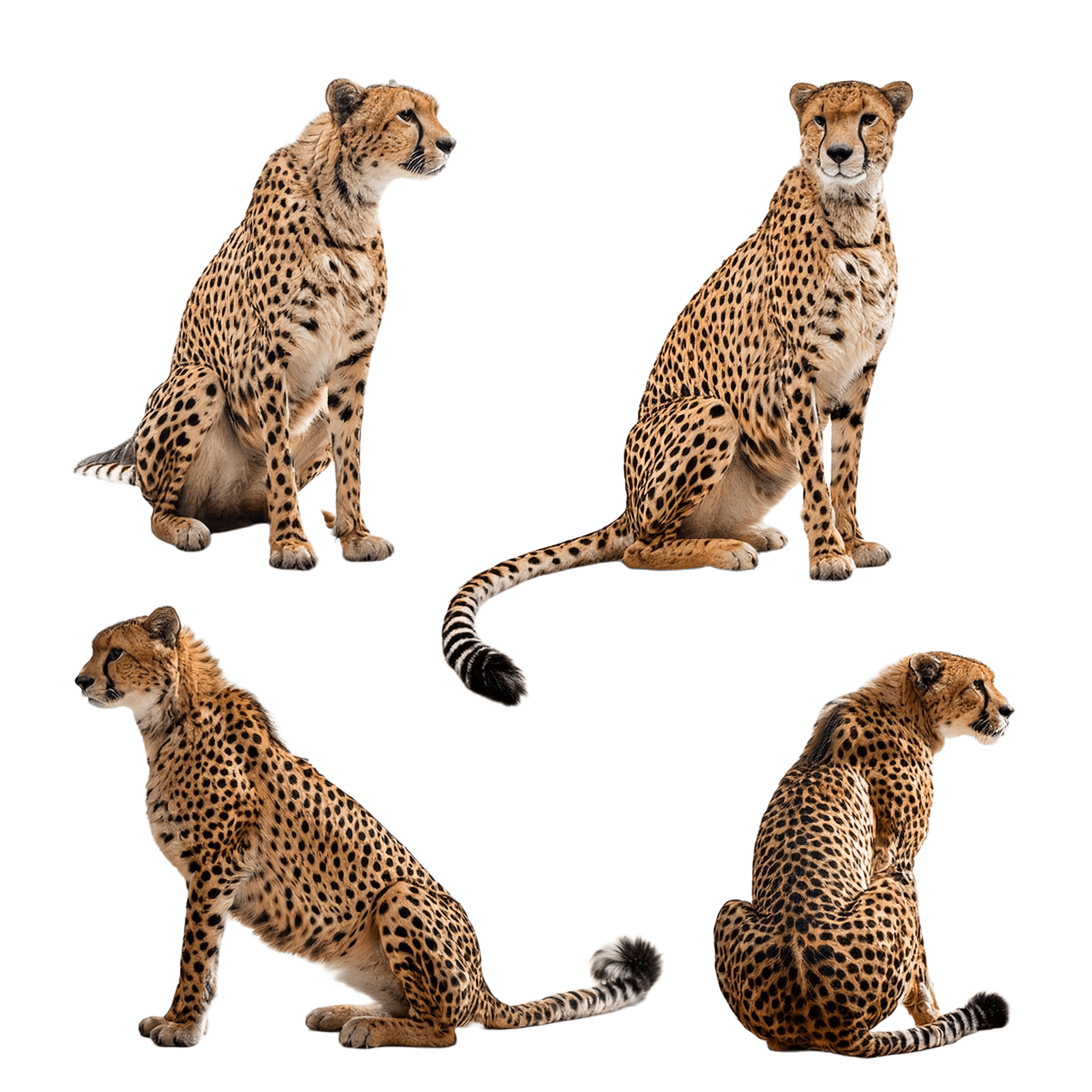 group of cheetahs in sitting and walking poses png
