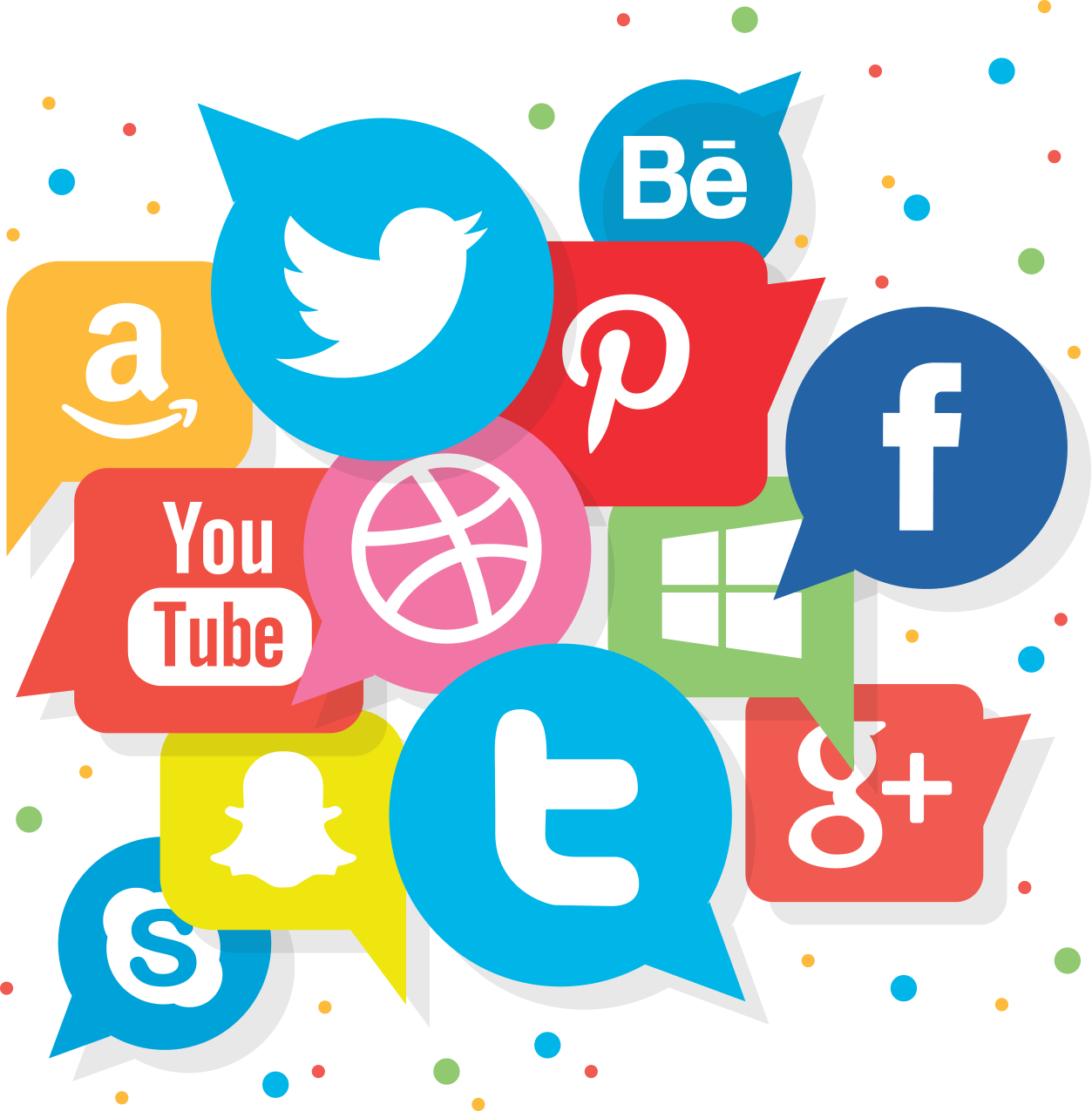 Colorful Social Media Icons in Speech Bubbles