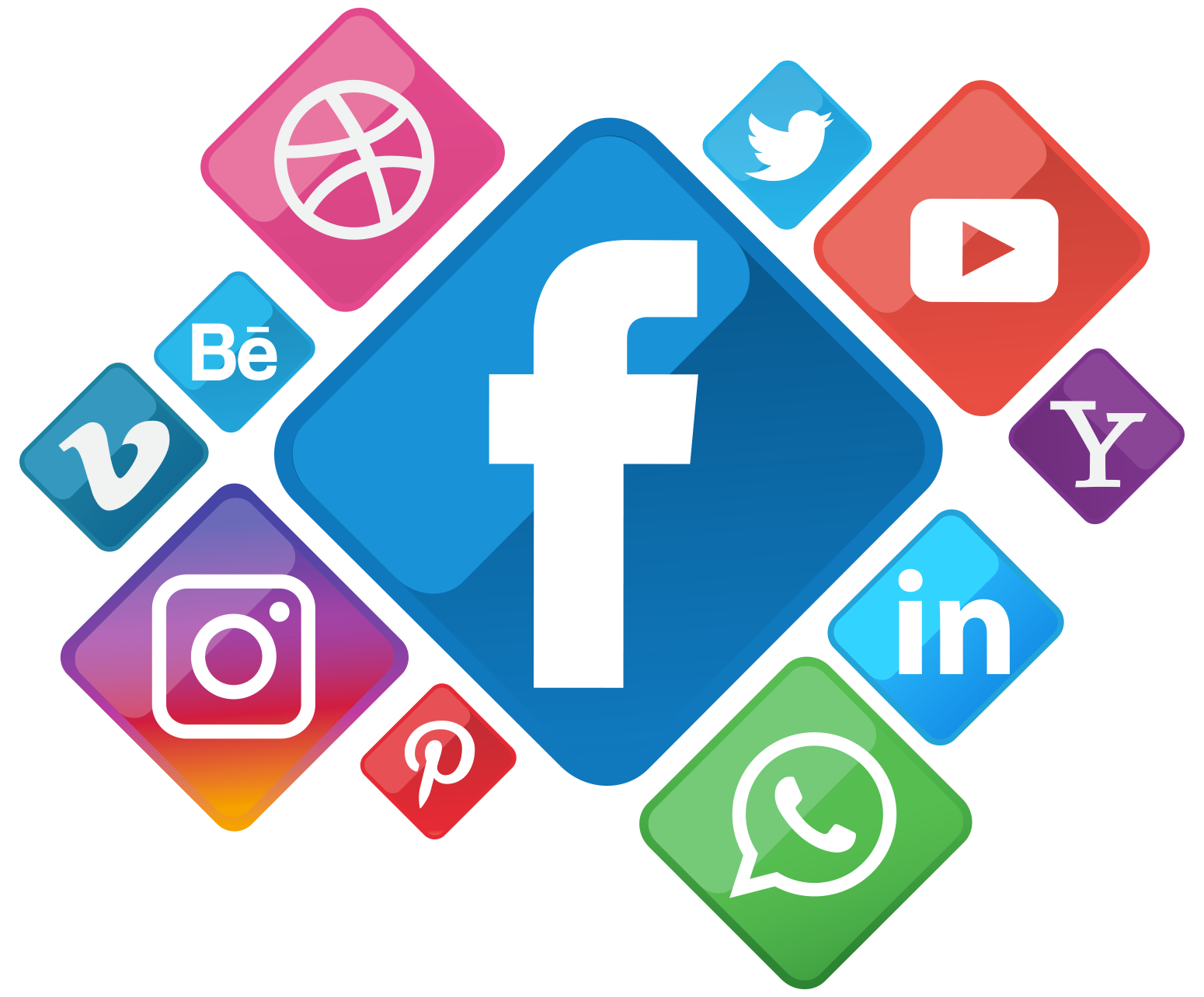 Social Media Icon Cluster with Blue Facebook