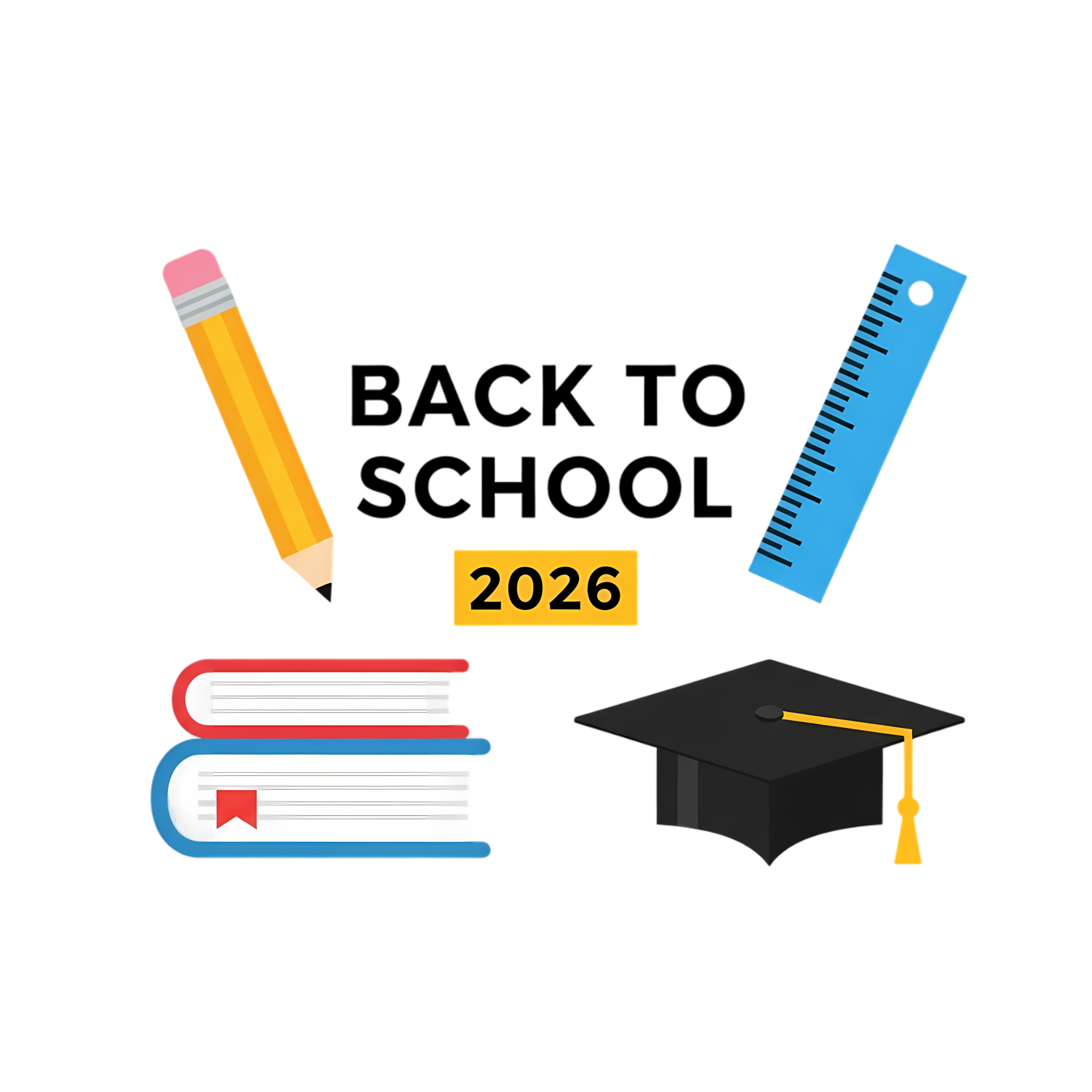 back to school 2026 flat vector illustration with school supplies