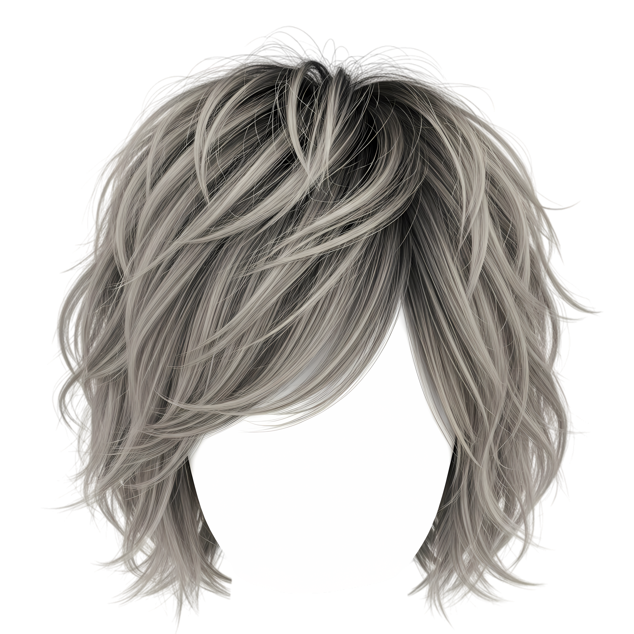 front view of ash blonde wolf cut hair