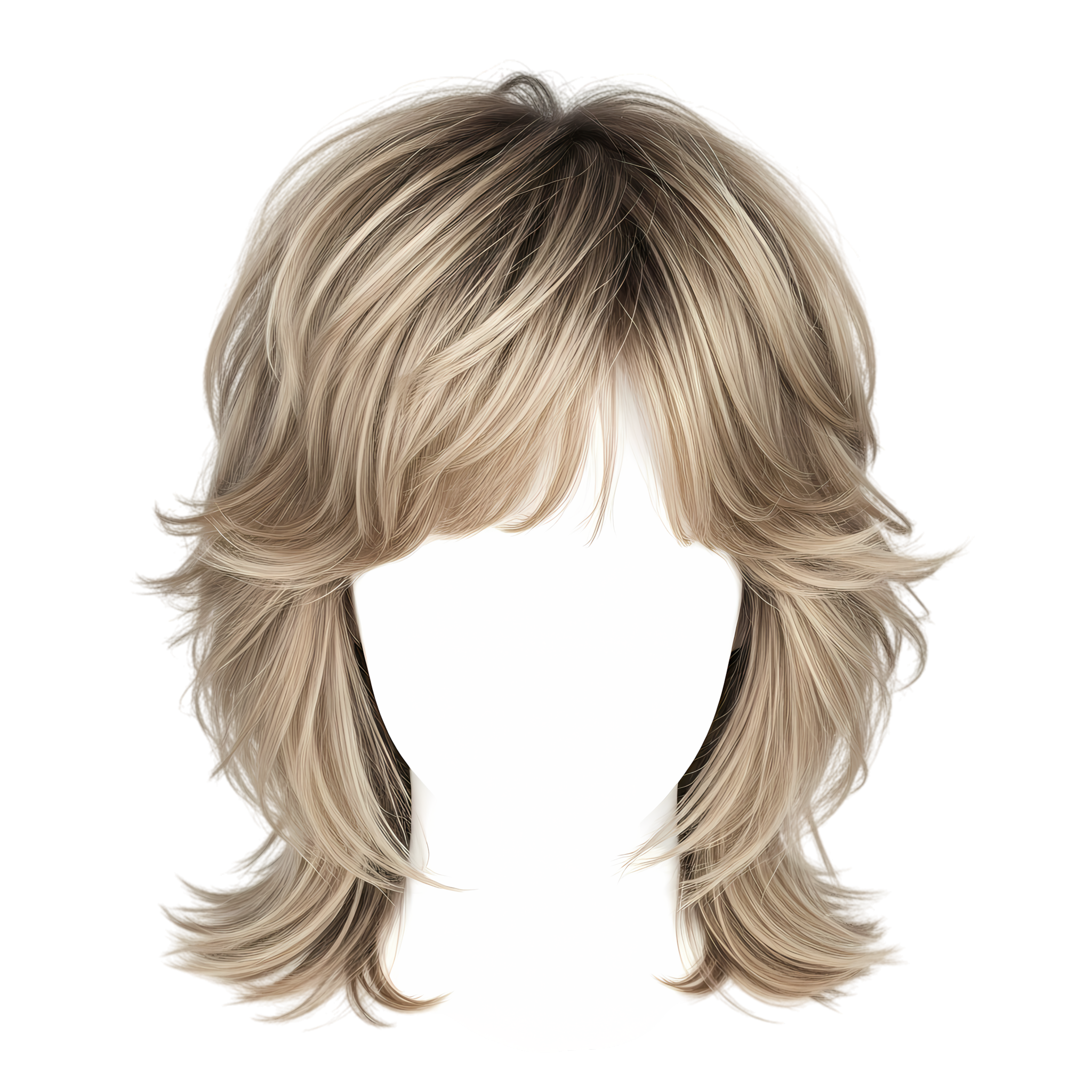 front view of medium length shag haircut