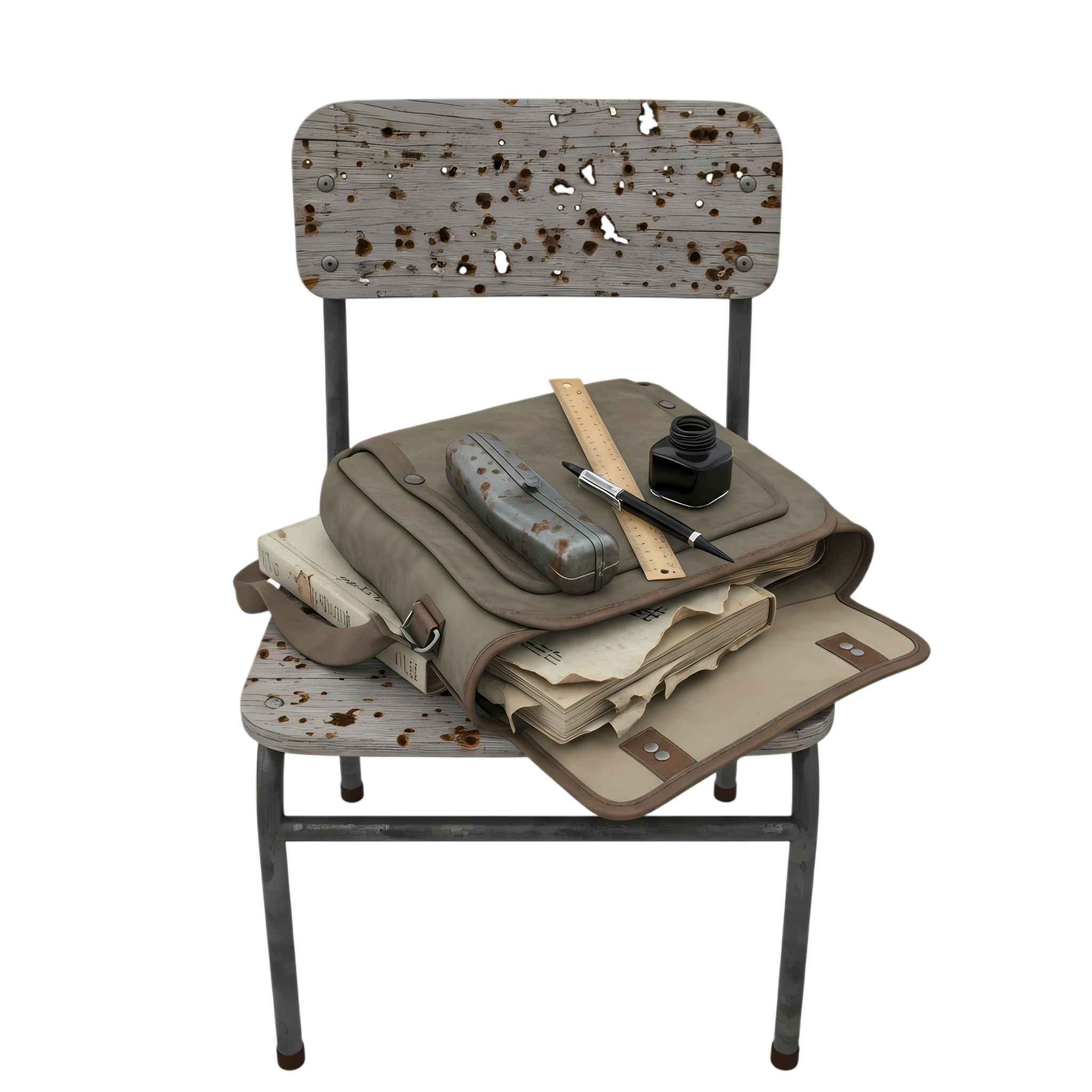 old classroom chair with signs of fabric damage